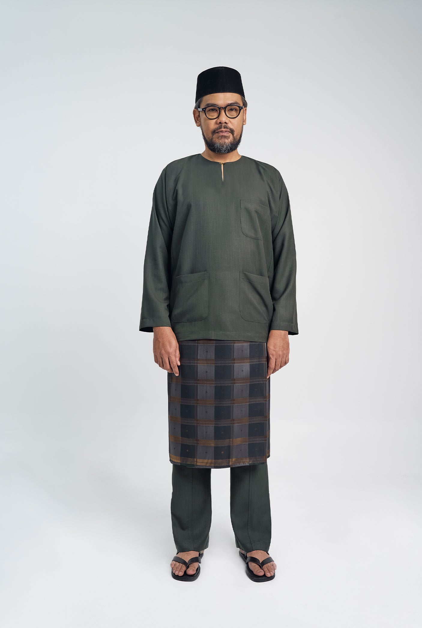 OG' Series Baju Melayu Teluk Belanga Klasik Seluar Moden - Hijau Arang