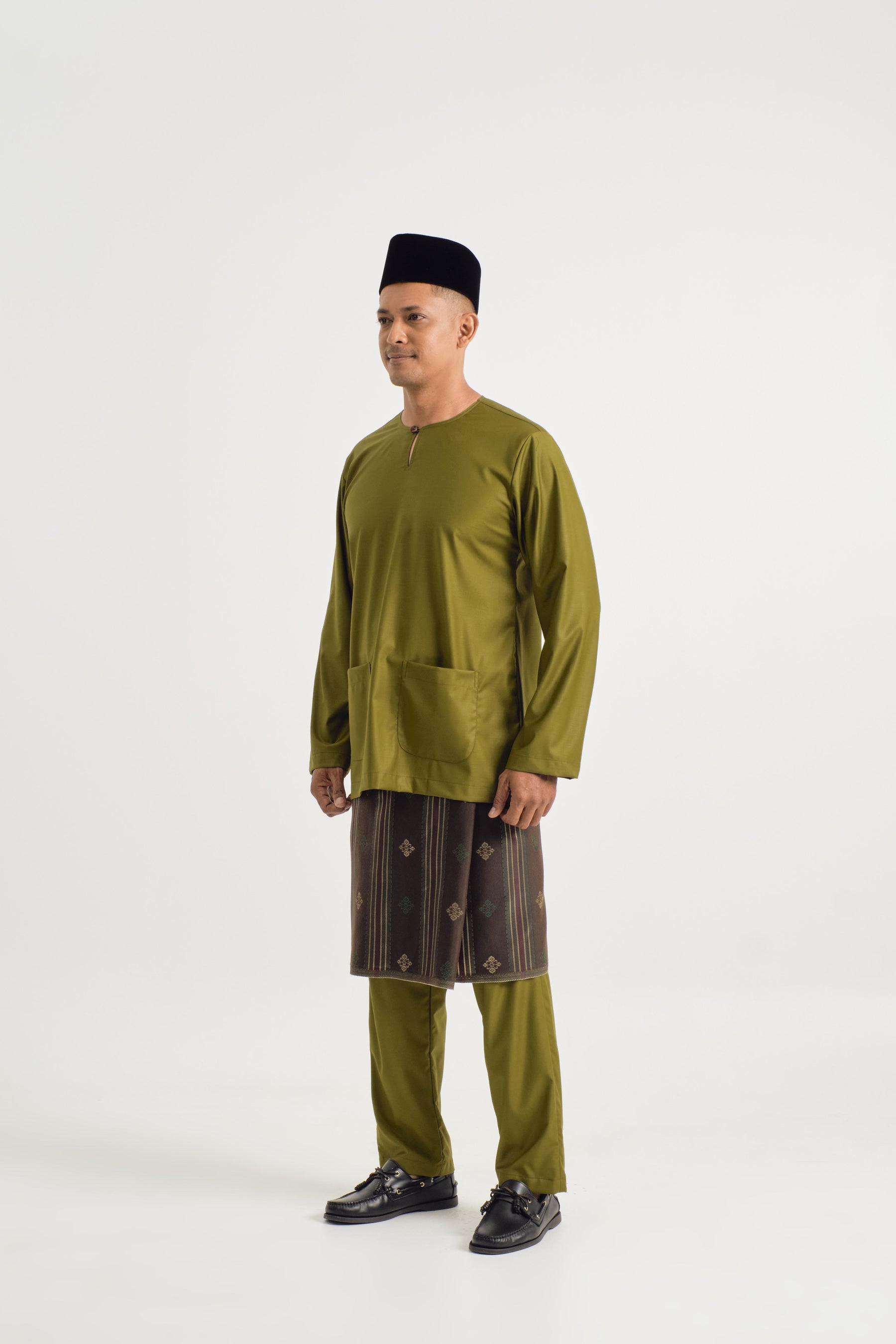 Patawali Modern Fit Baju Melayu Teluk Belanga - Olive Green