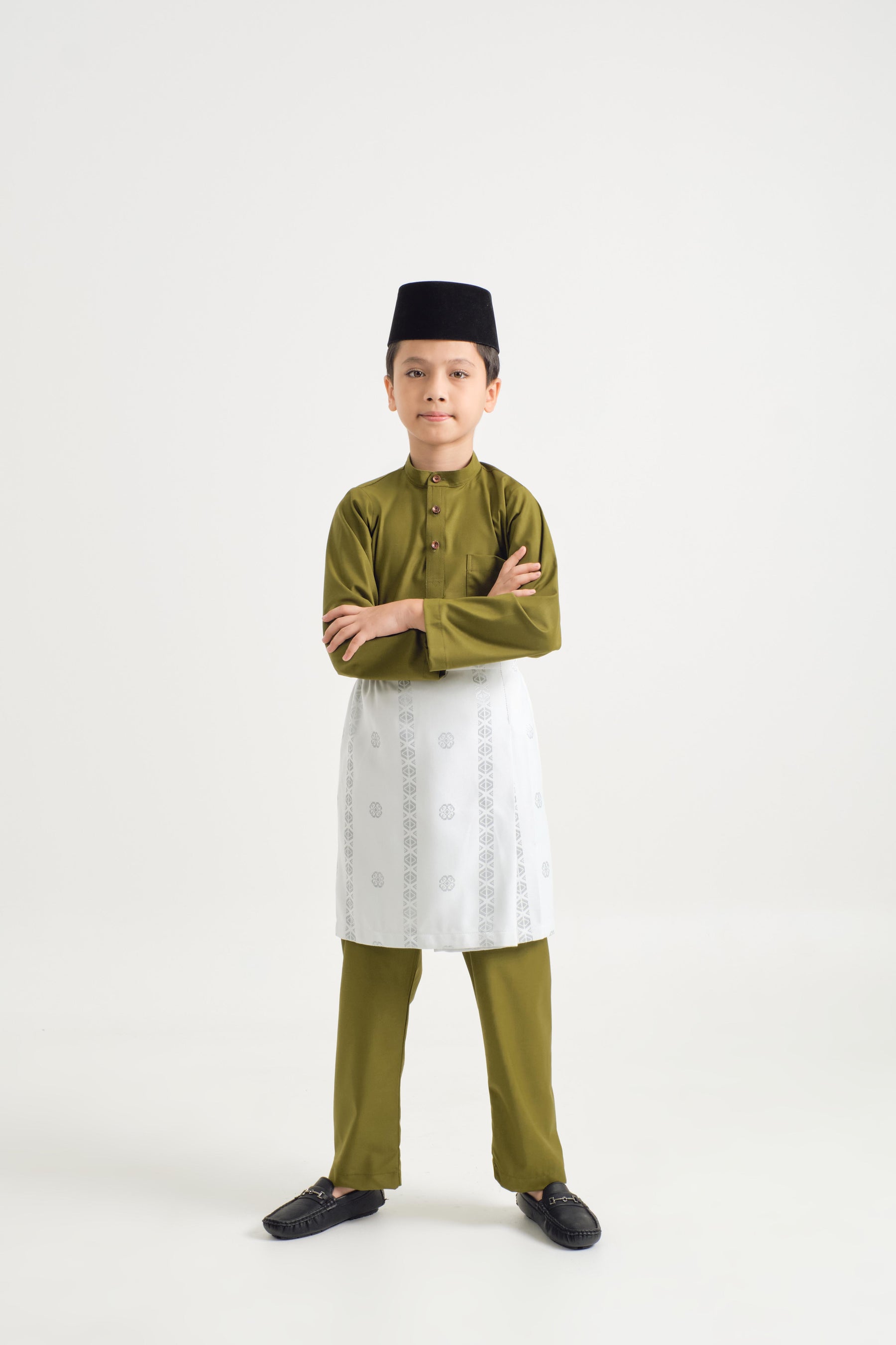 Patawali Boys Baju Melayu Cekak Musang - Olive Green