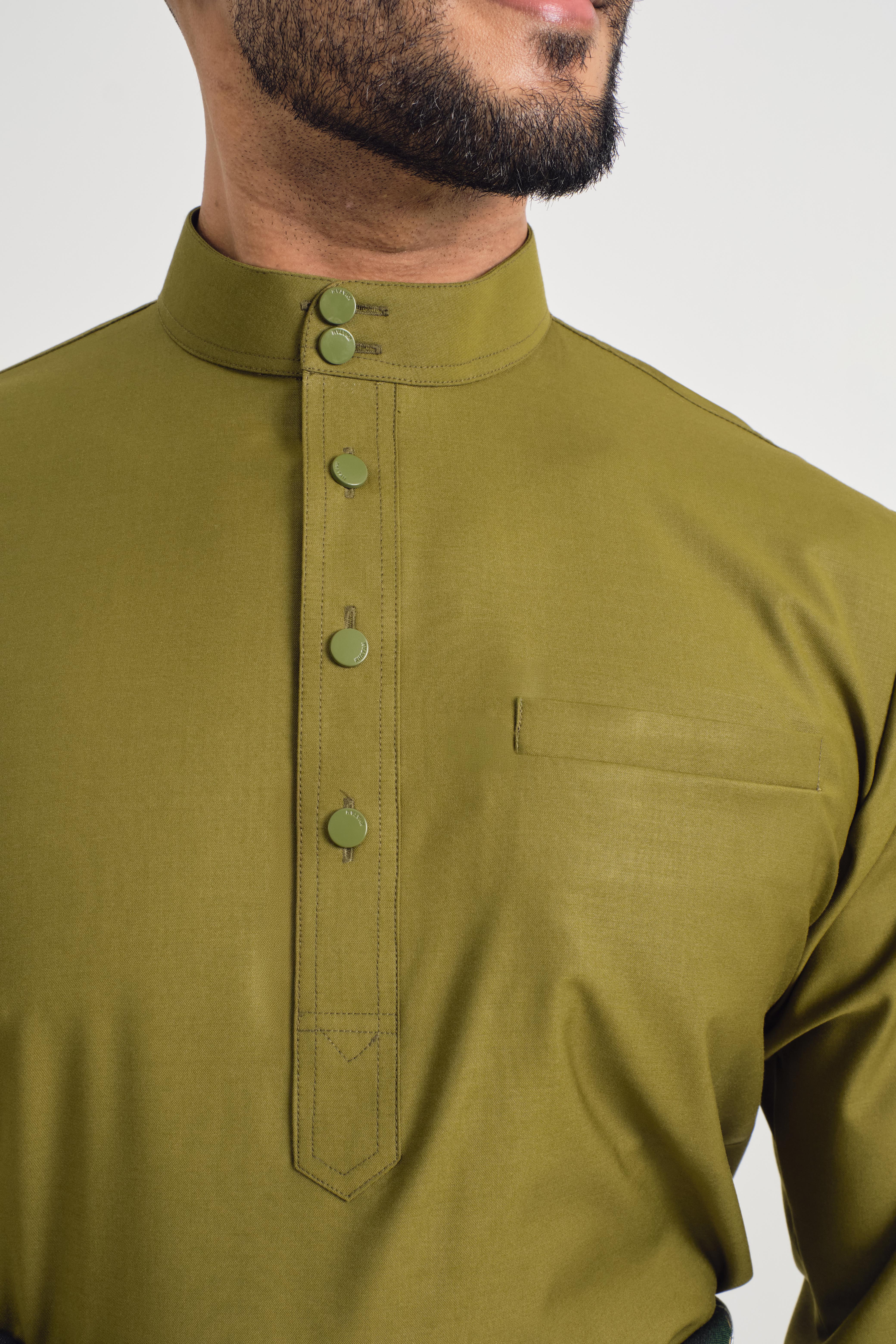 Patawali Baju Melayu Cekak Musang - Olive Green