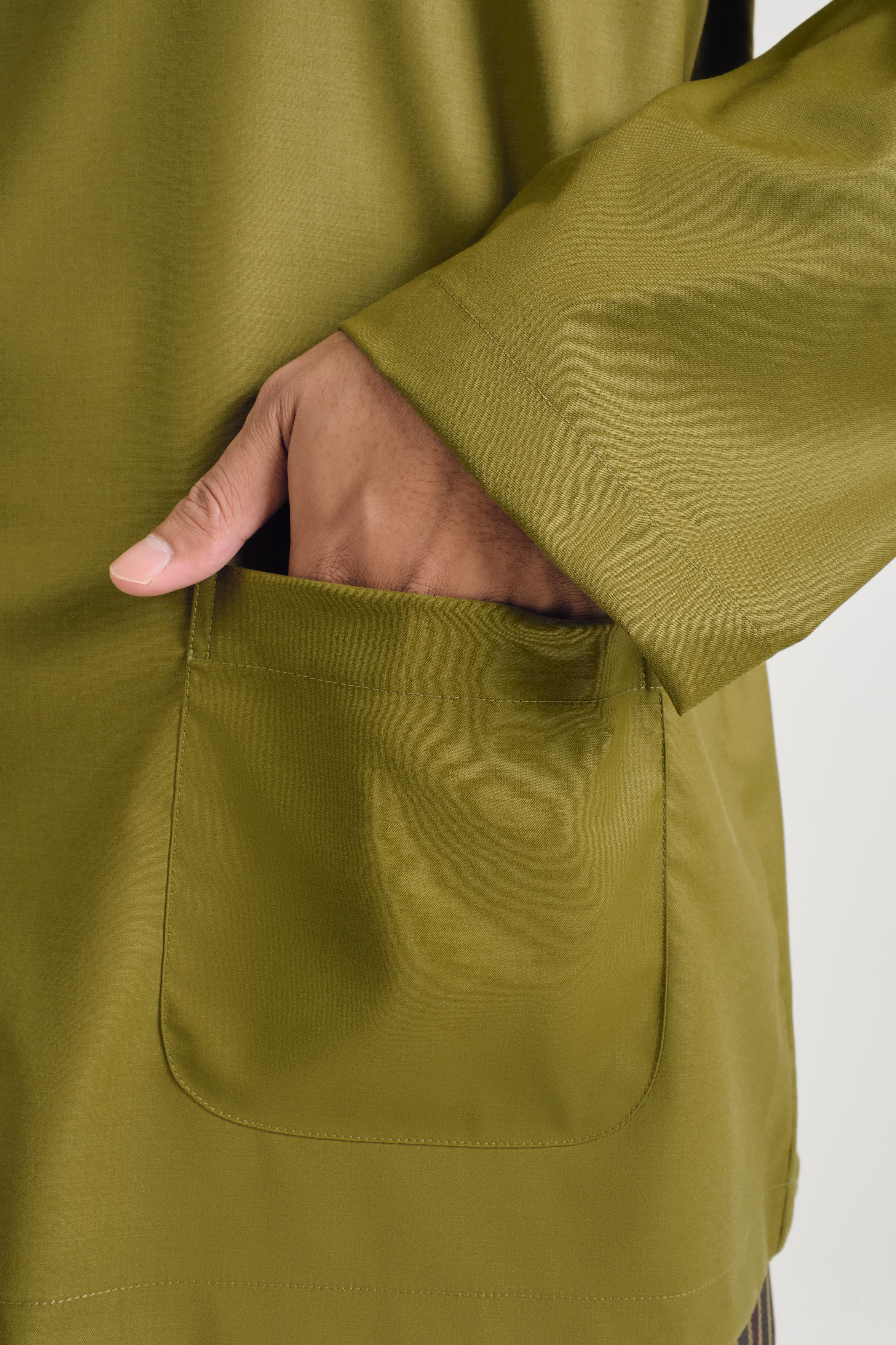Patawali Classic Fit Baju Melayu Teluk Belanga - Olive Green