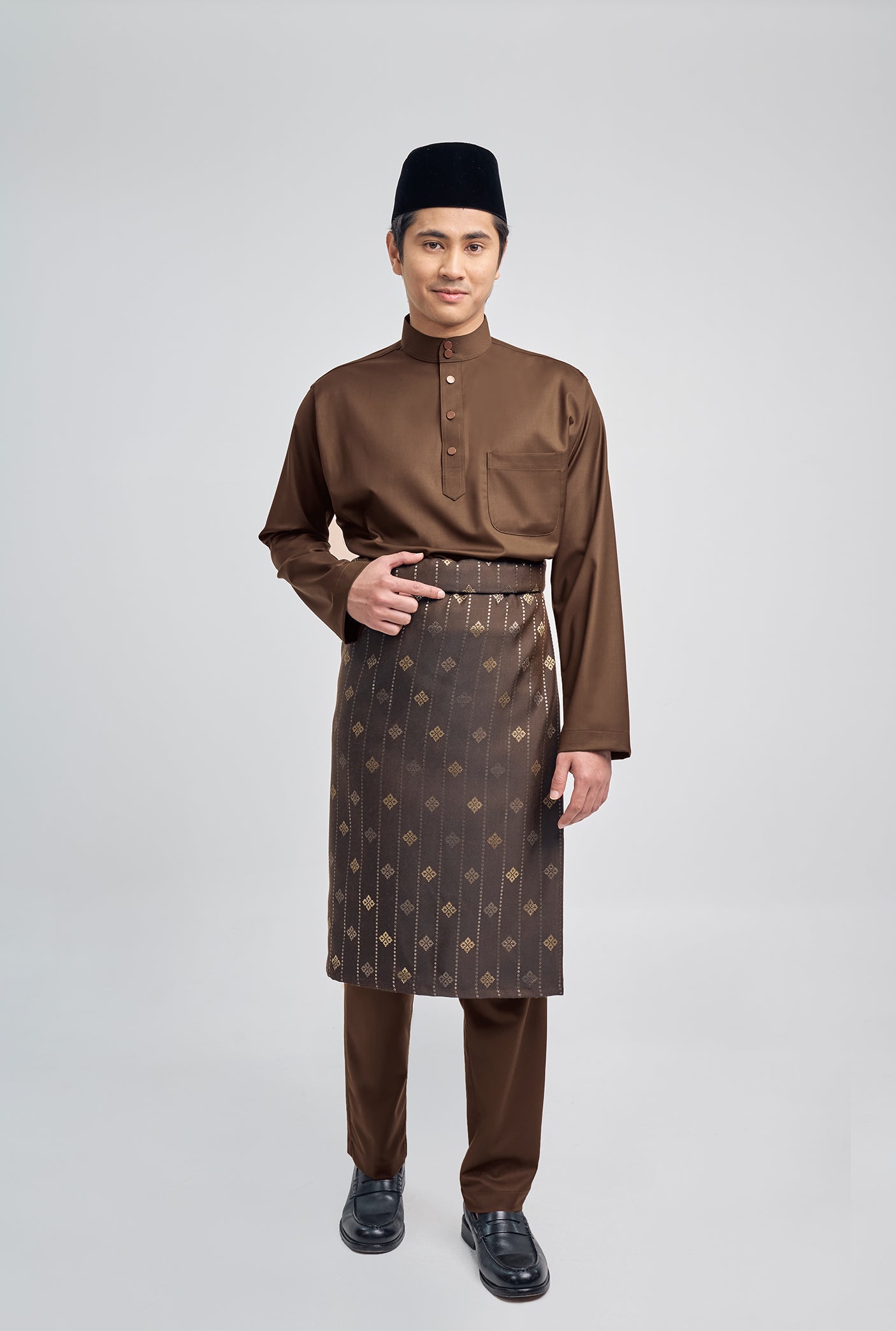 Patawali Classic Fit Baju Melayu Cekak Musang - Coffee Brown