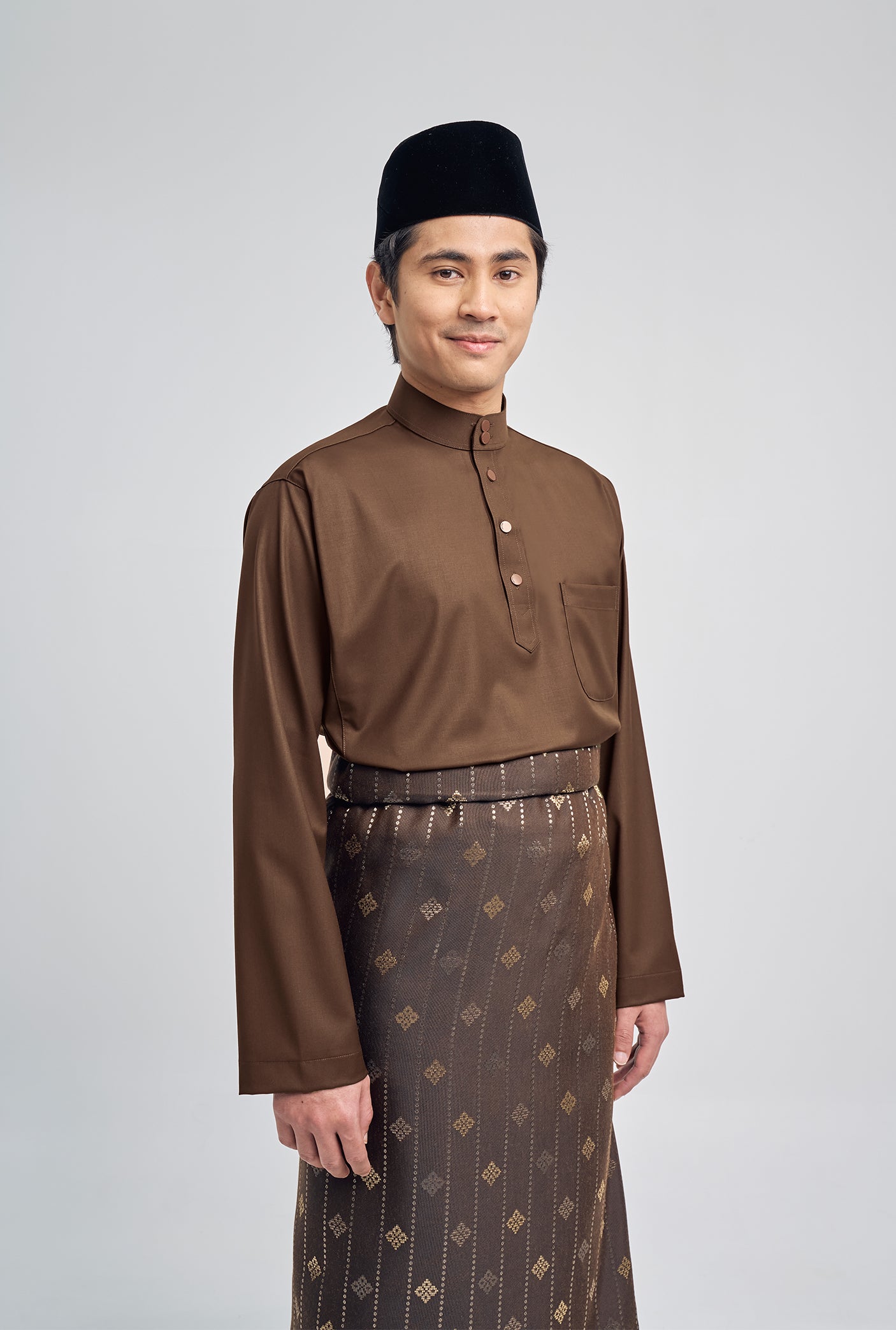 Patawali Classic Fit Baju Melayu Cekak Musang - Coffee Brown