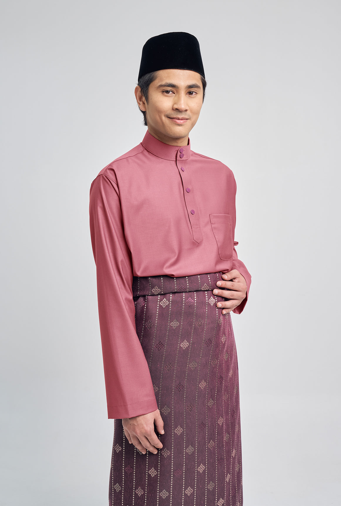 Patawali Classic Fit Baju Melayu Cekak Musang - Dark Rose