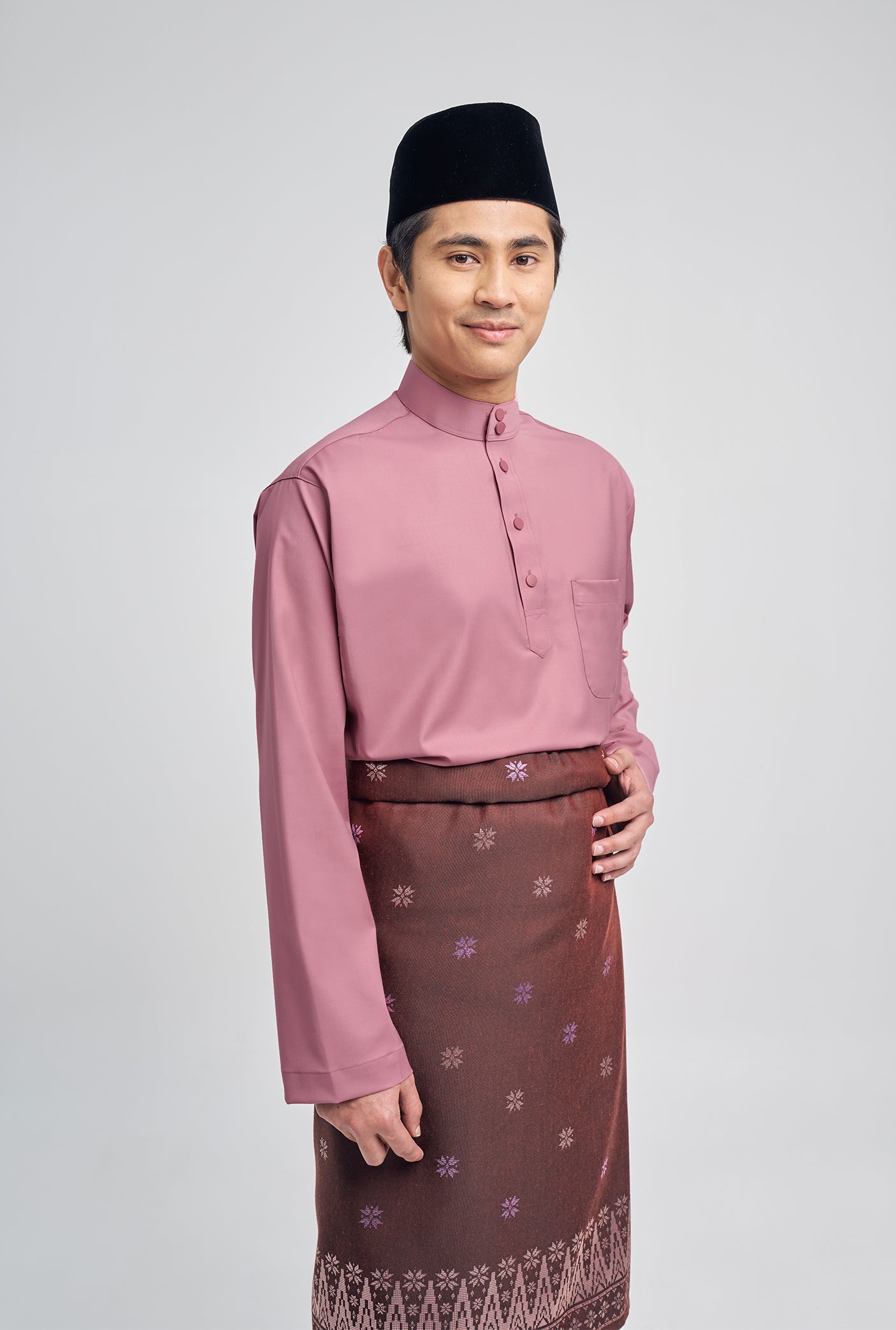 Patawali Classic Fit Baju Melayu Cekak Musang - Pink Belacan