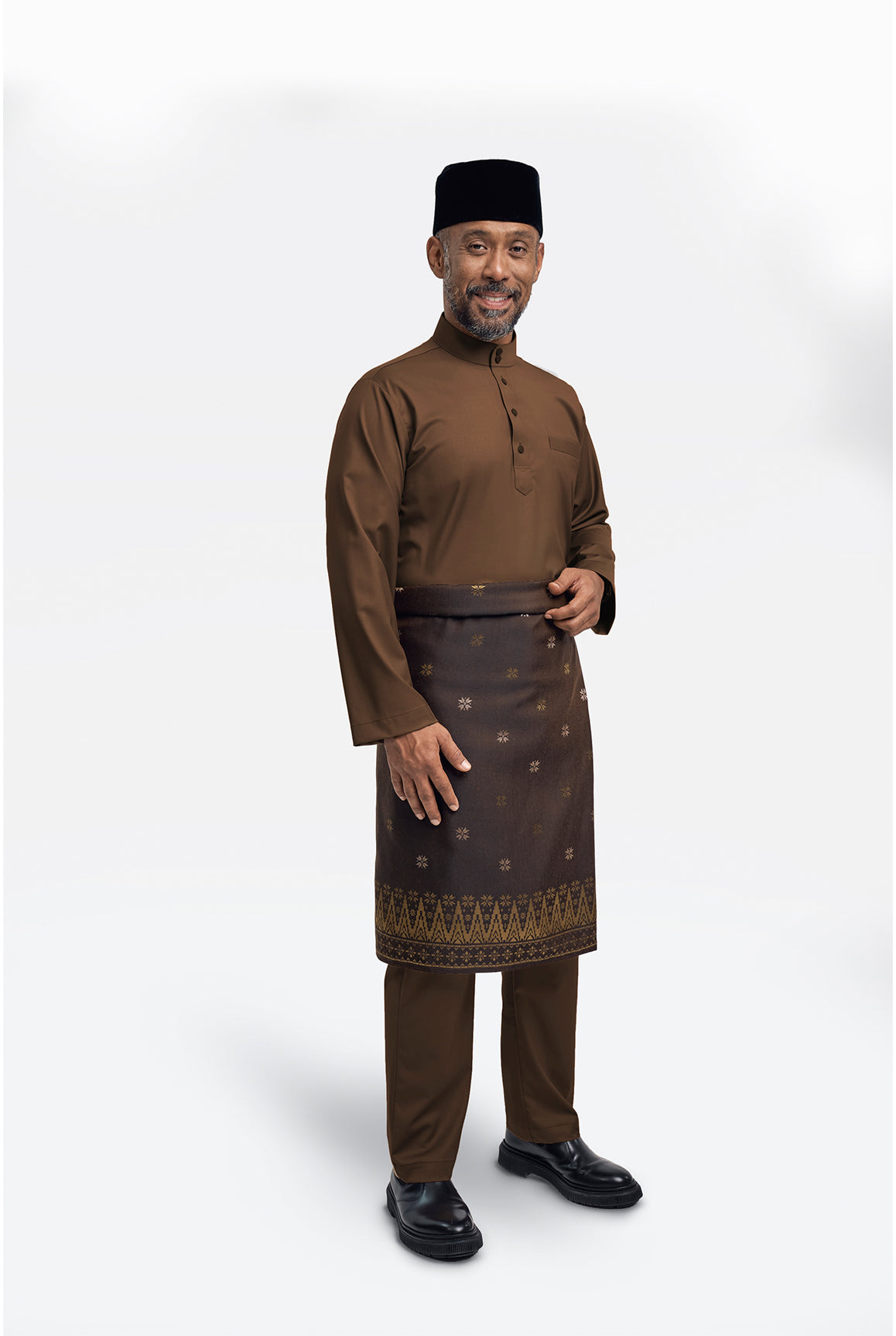 Patawali Modern Fit Baju Melayu Cekak Musang - Coffee Brown