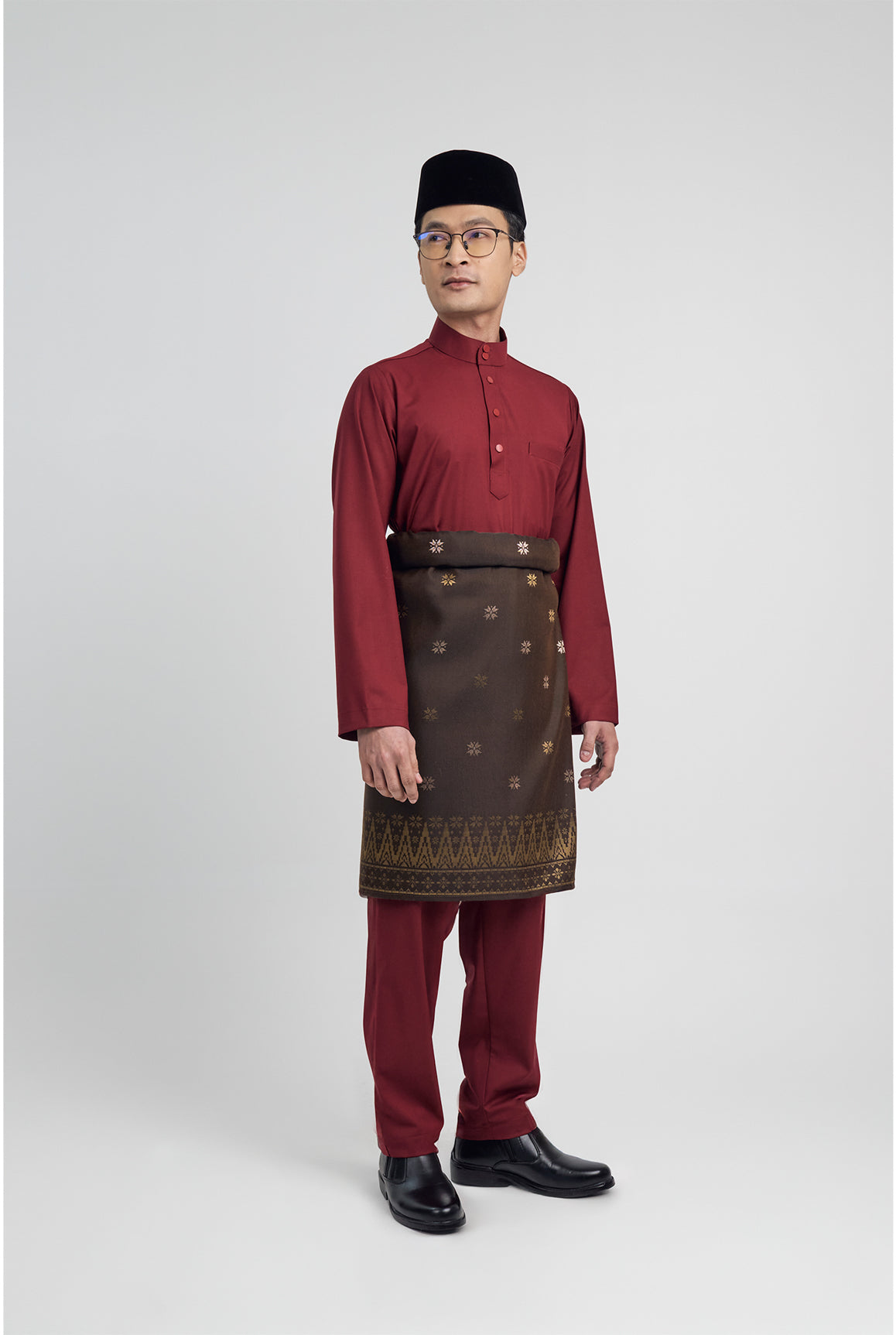 Patawali Modern Fit Baju Melayu Cekak Musang - Mahogany Red