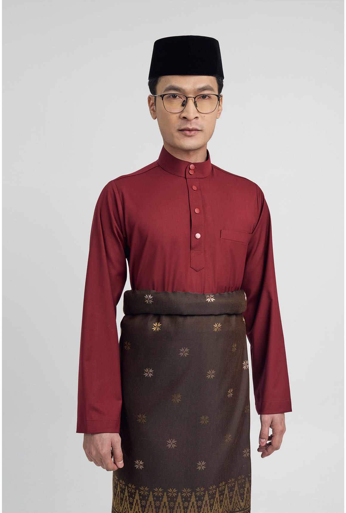 Patawali Modern Fit Baju Melayu Cekak Musang - Mahogany Red