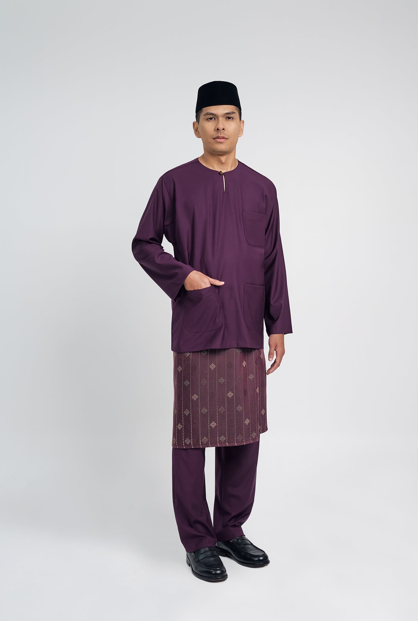 Patawali Classic Fit Baju Melayu Teluk Belanga - Dark Purple