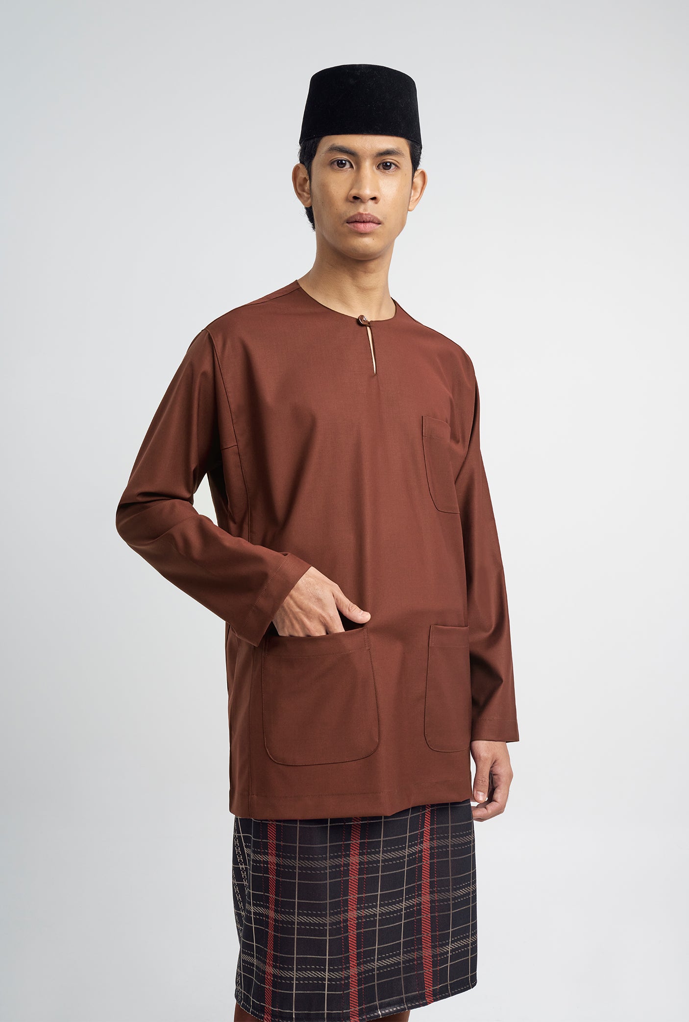 Patawali Classic Fit Baju Melayu Teluk Belanga - Bean Brown