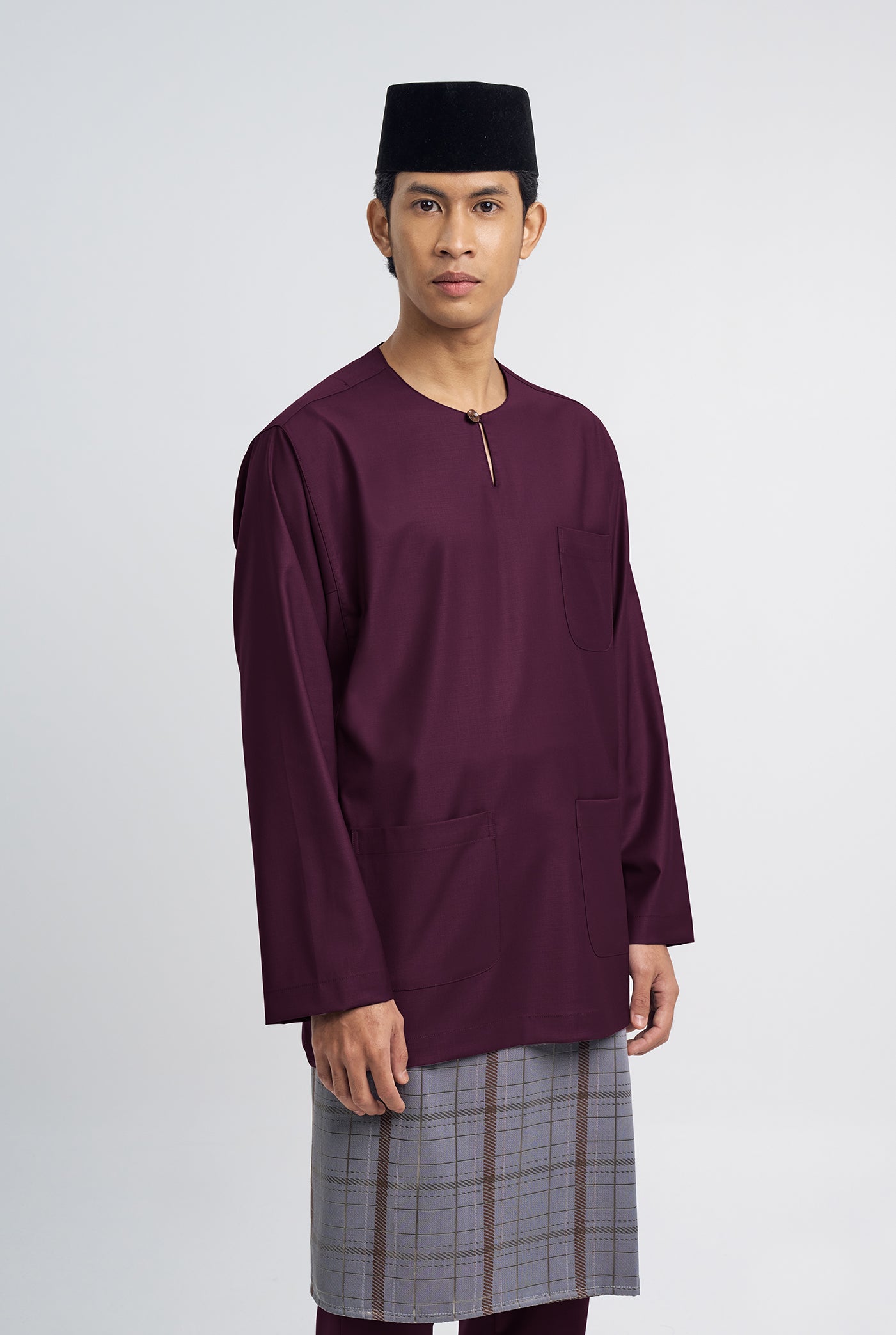 Patawali Classic Fit Baju Melayu Teluk Belanga - Purple Manggis