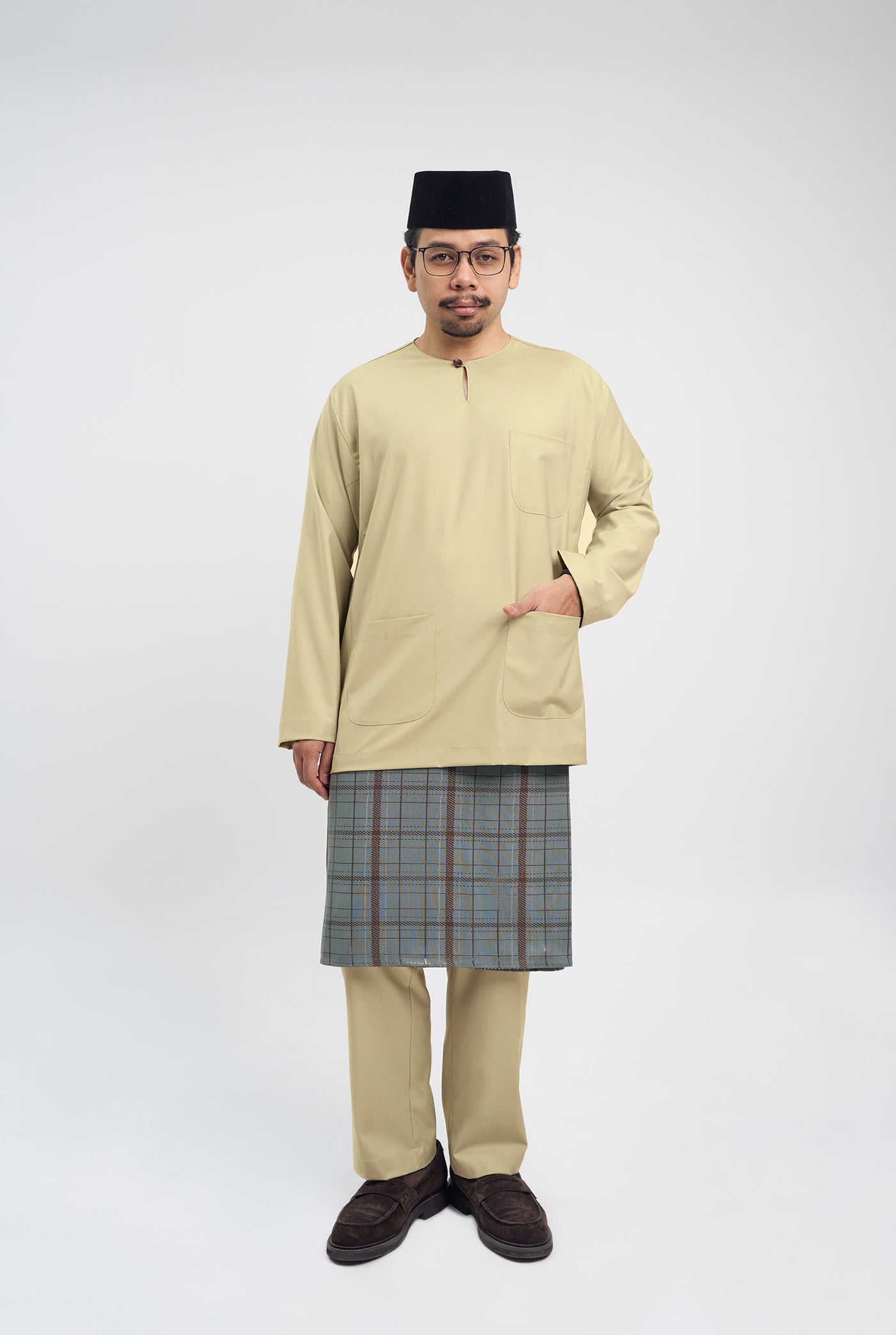 Patawali Classic Fit Baju Melayu Teluk Belanga - Buttermilk
