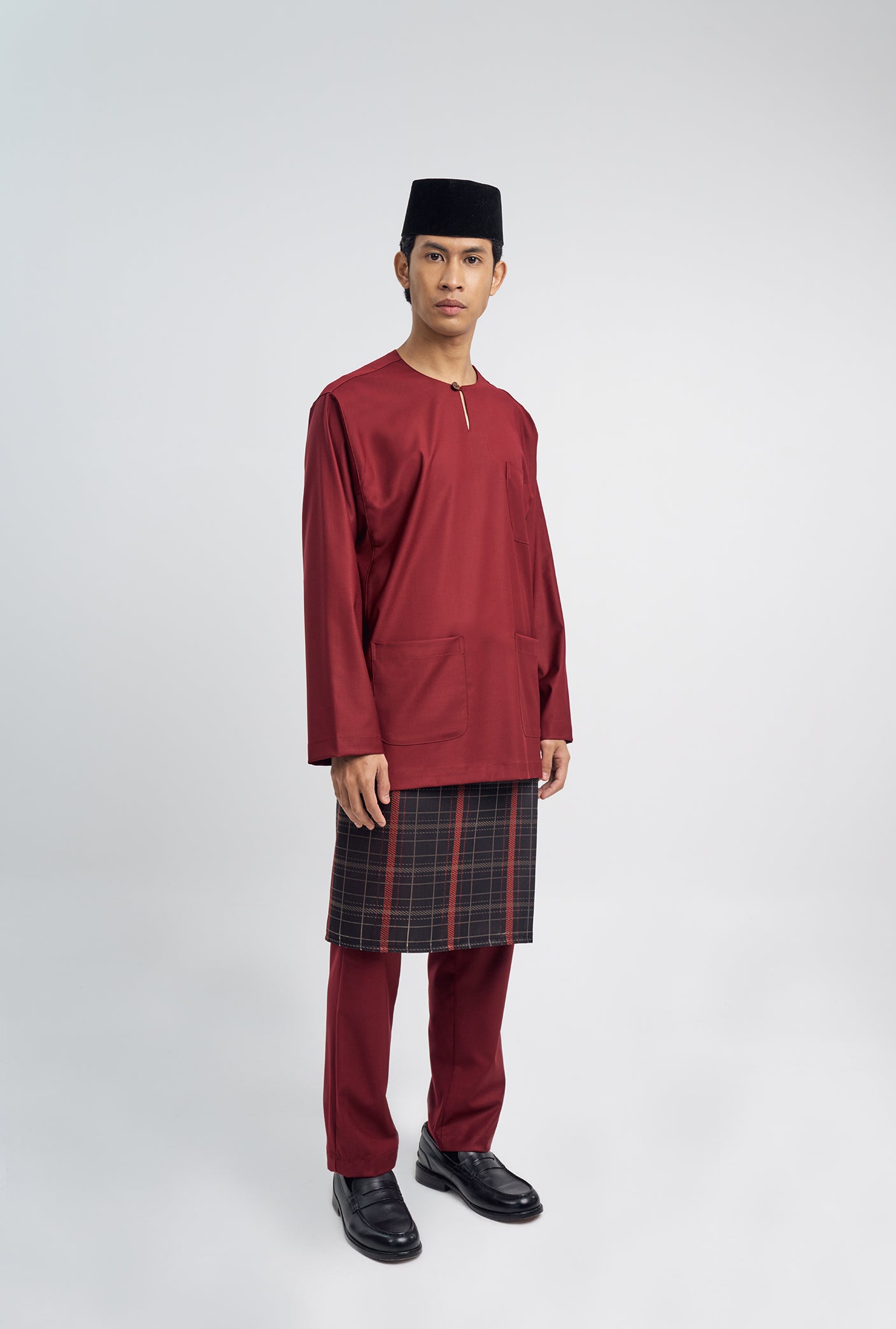 Patawali Classic Fit Baju Melayu Teluk Belanga - Mahogany Red