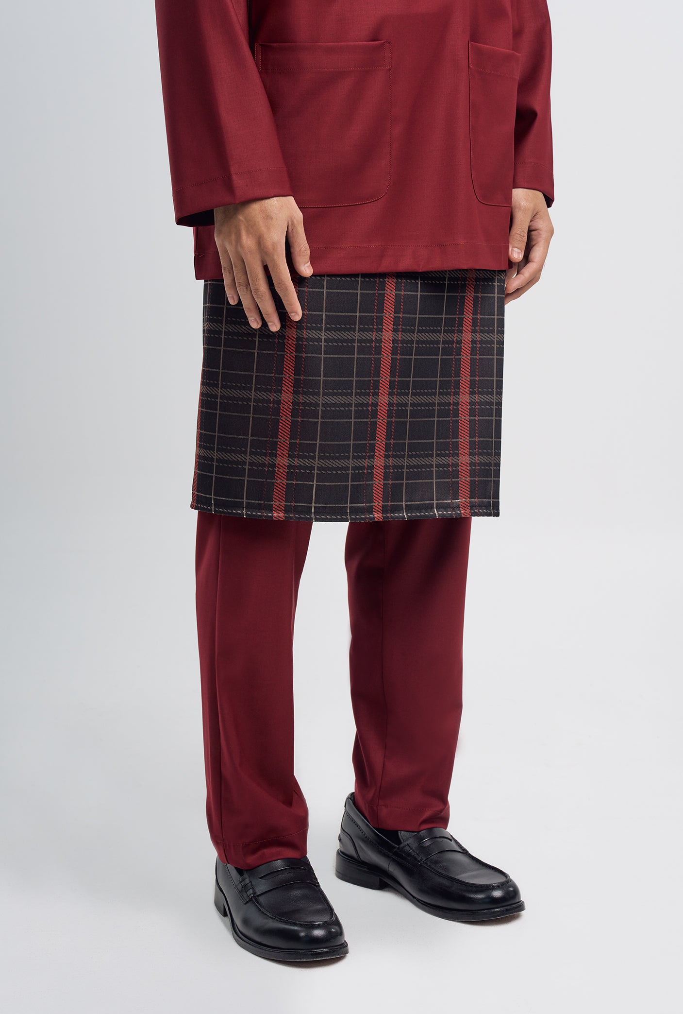Patawali Classic Fit Baju Melayu Teluk Belanga - Mahogany Red