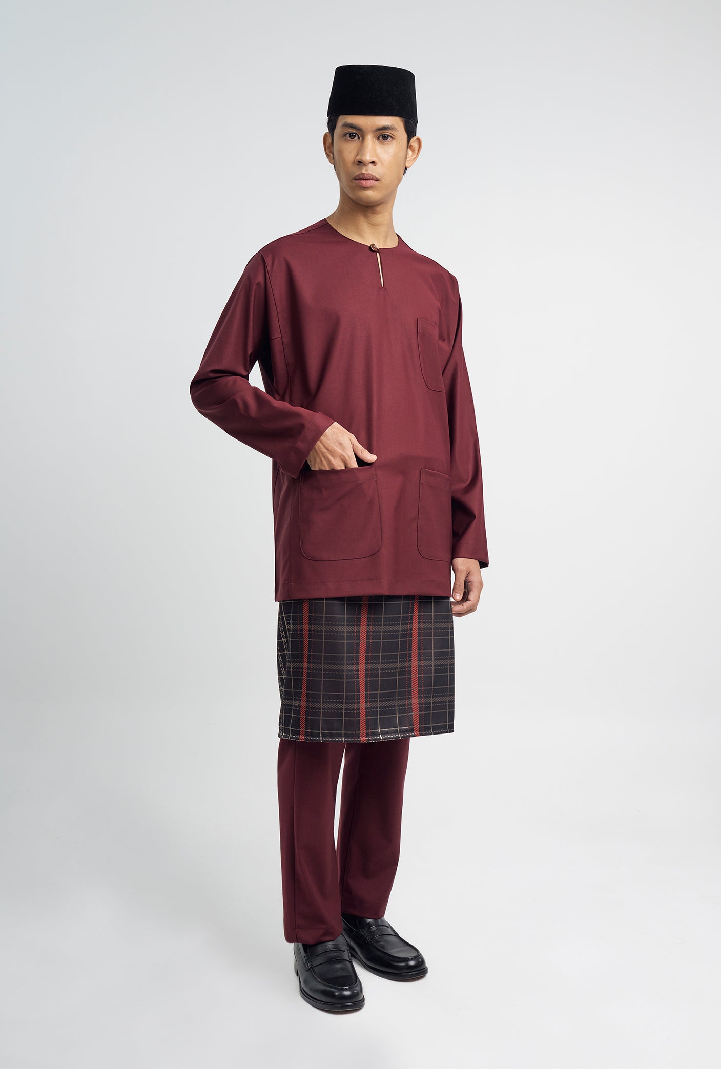 Patawali Classic Fit Baju Melayu Teluk Belanga - Burgundy Red