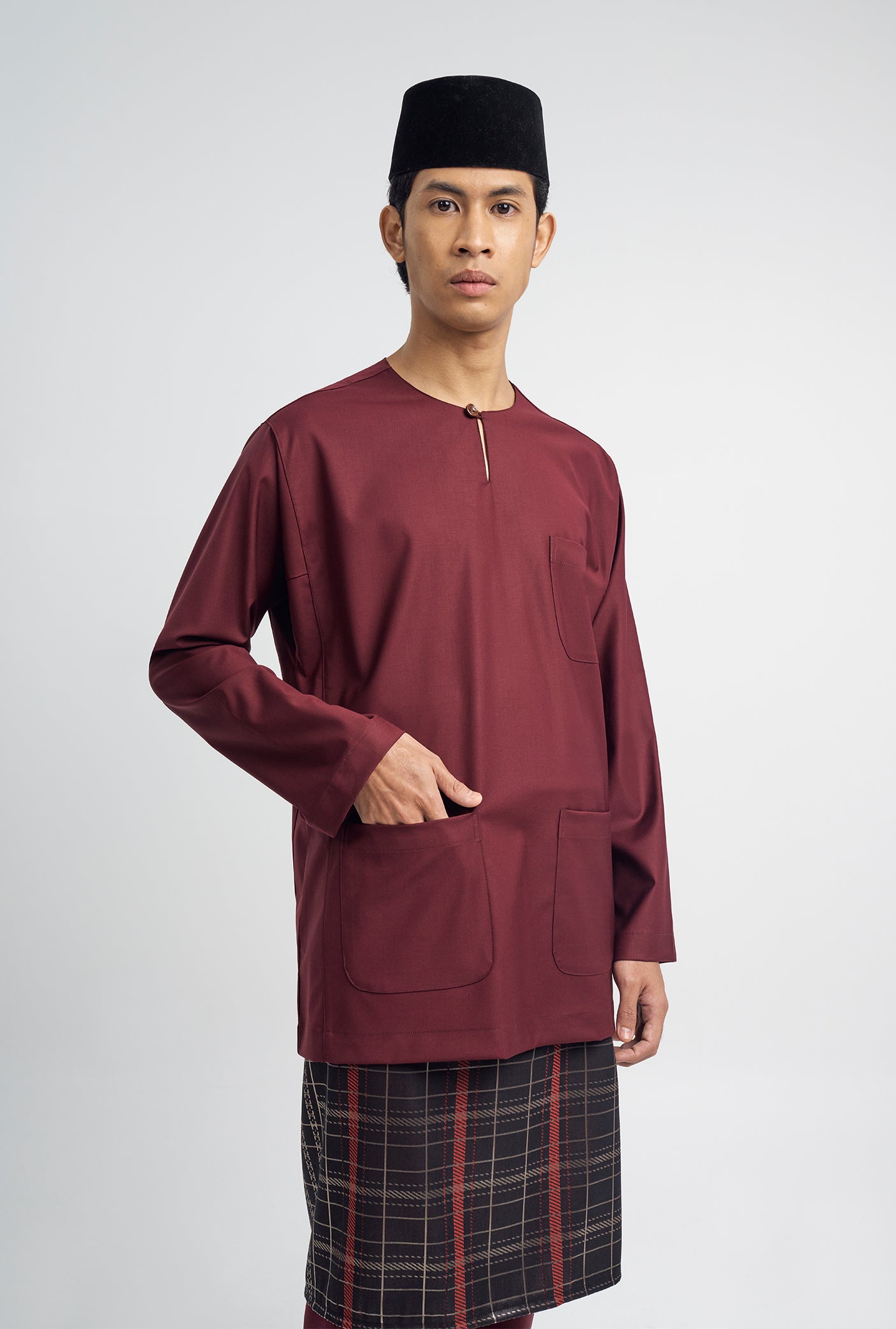Patawali Classic Fit Baju Melayu Teluk Belanga - Burgundy Red