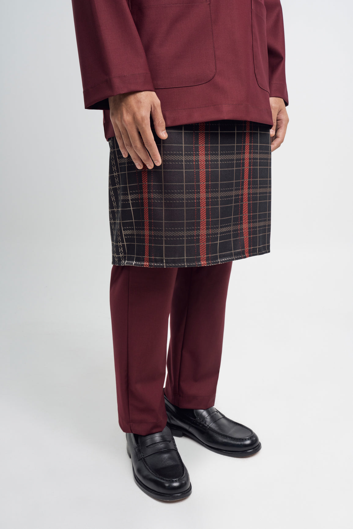 Patawali Classic Fit Baju Melayu Teluk Belanga - Burgundy Red