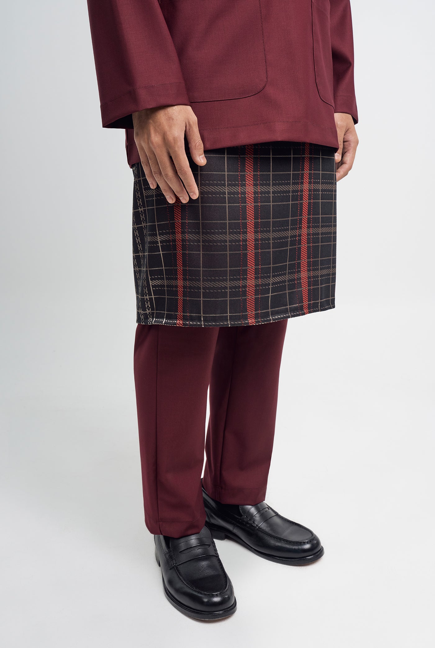 Patawali Classic Fit Baju Melayu Teluk Belanga - Burgundy Red