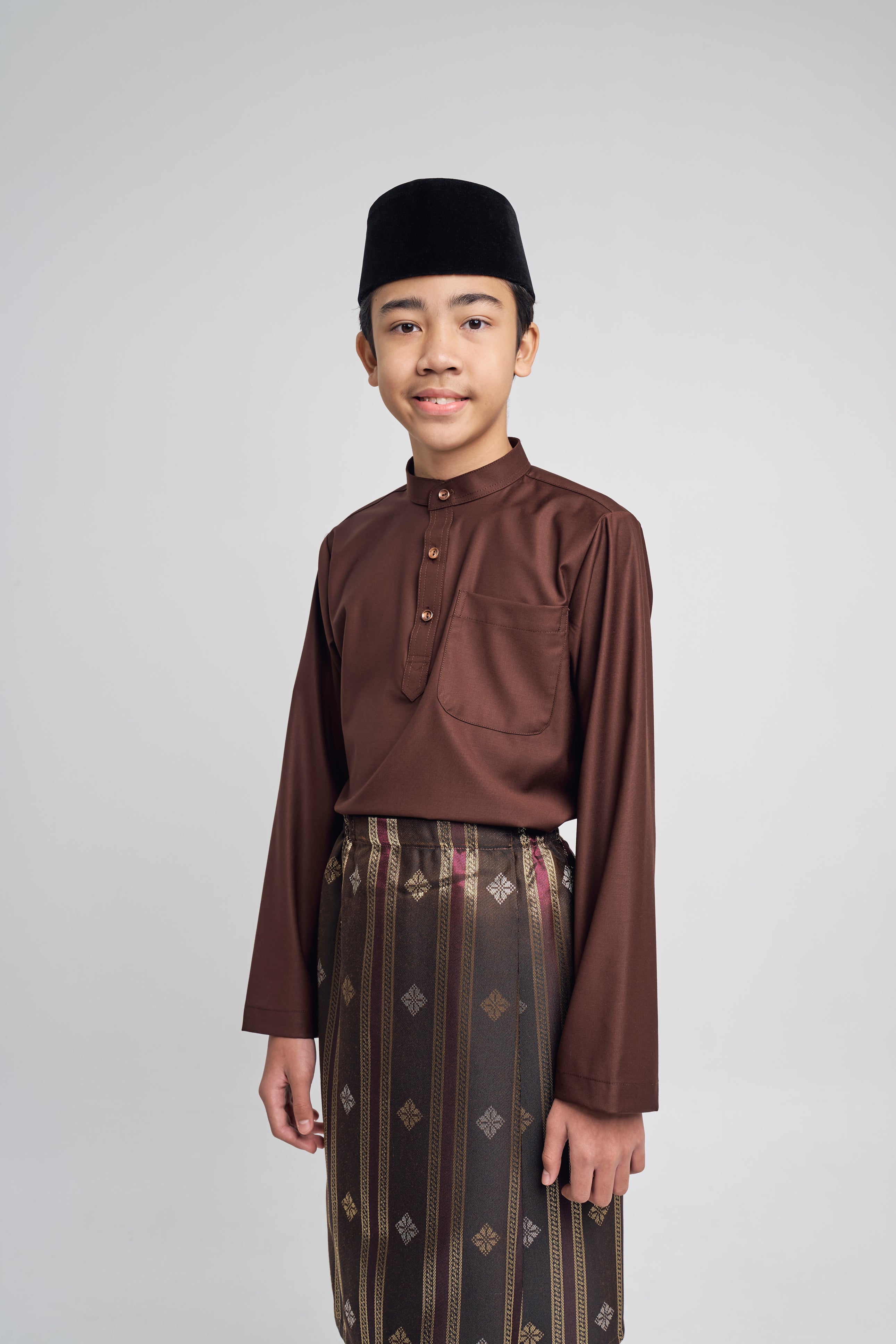 Patawali Boys Baju Melayu Cekak Musang - Dark Brown