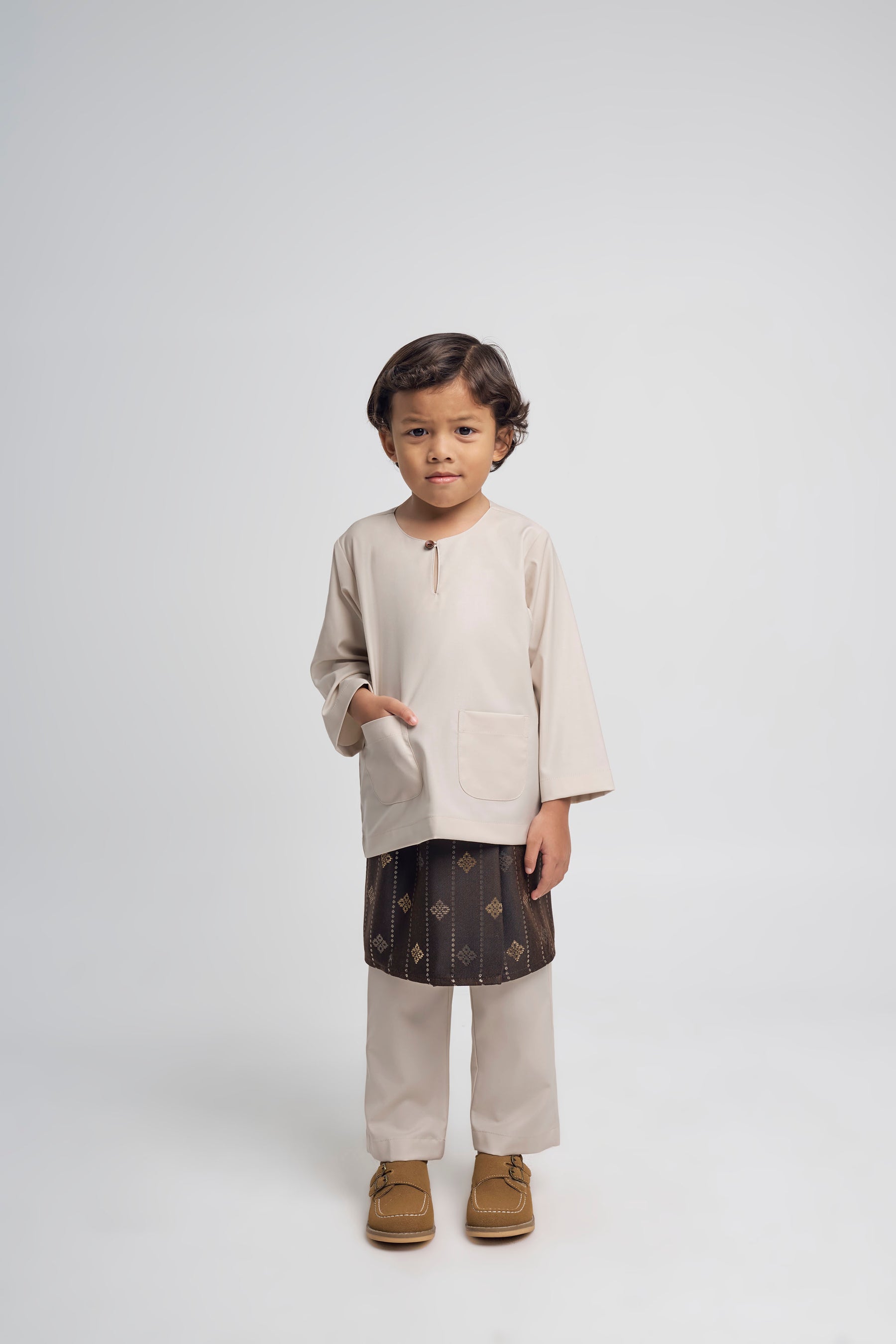 Patawali Boys Baju Melayu Teluk Belanga - Light Taupe