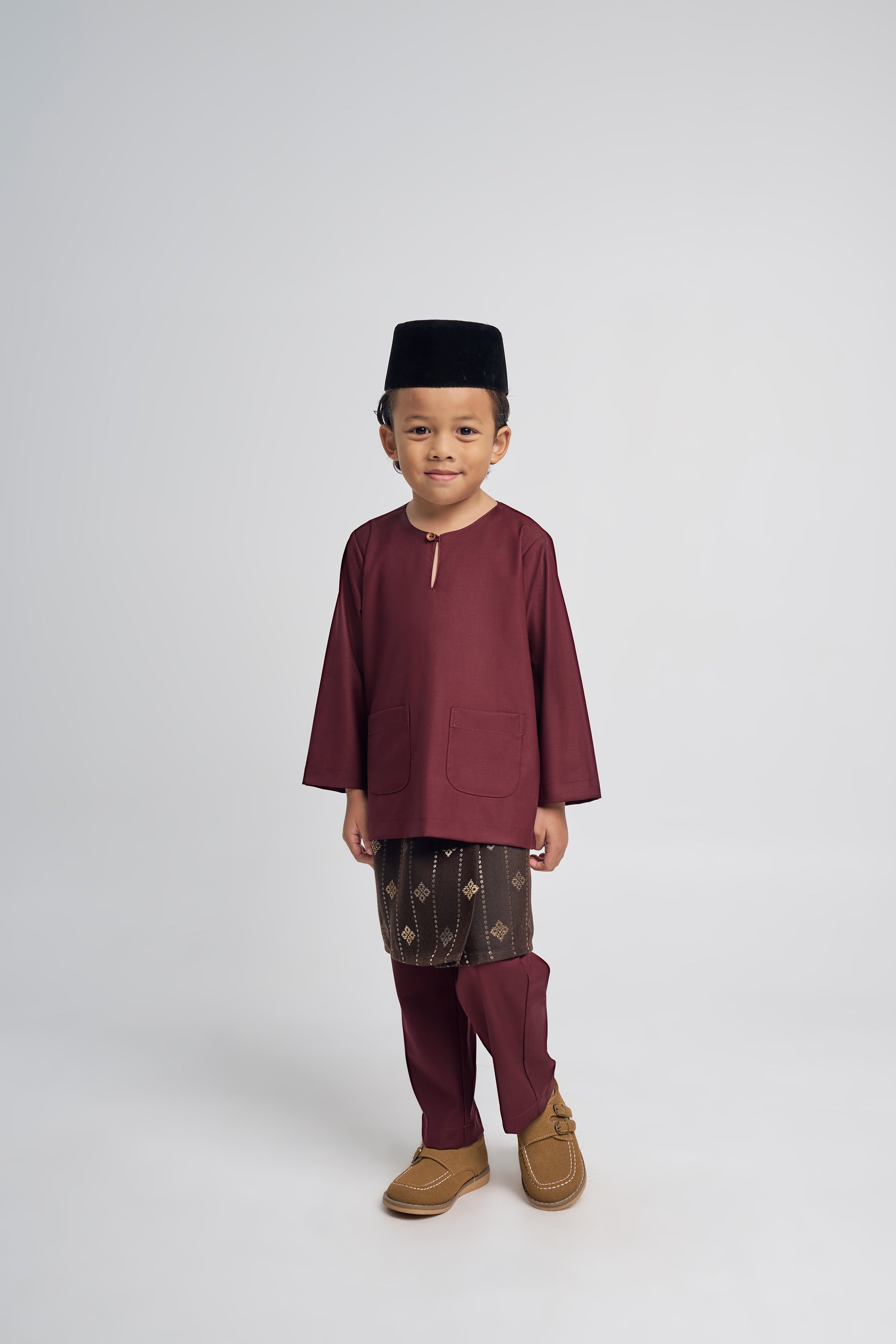 Patawali Boys Baju Melayu Teluk Belanga - Burgundy Red