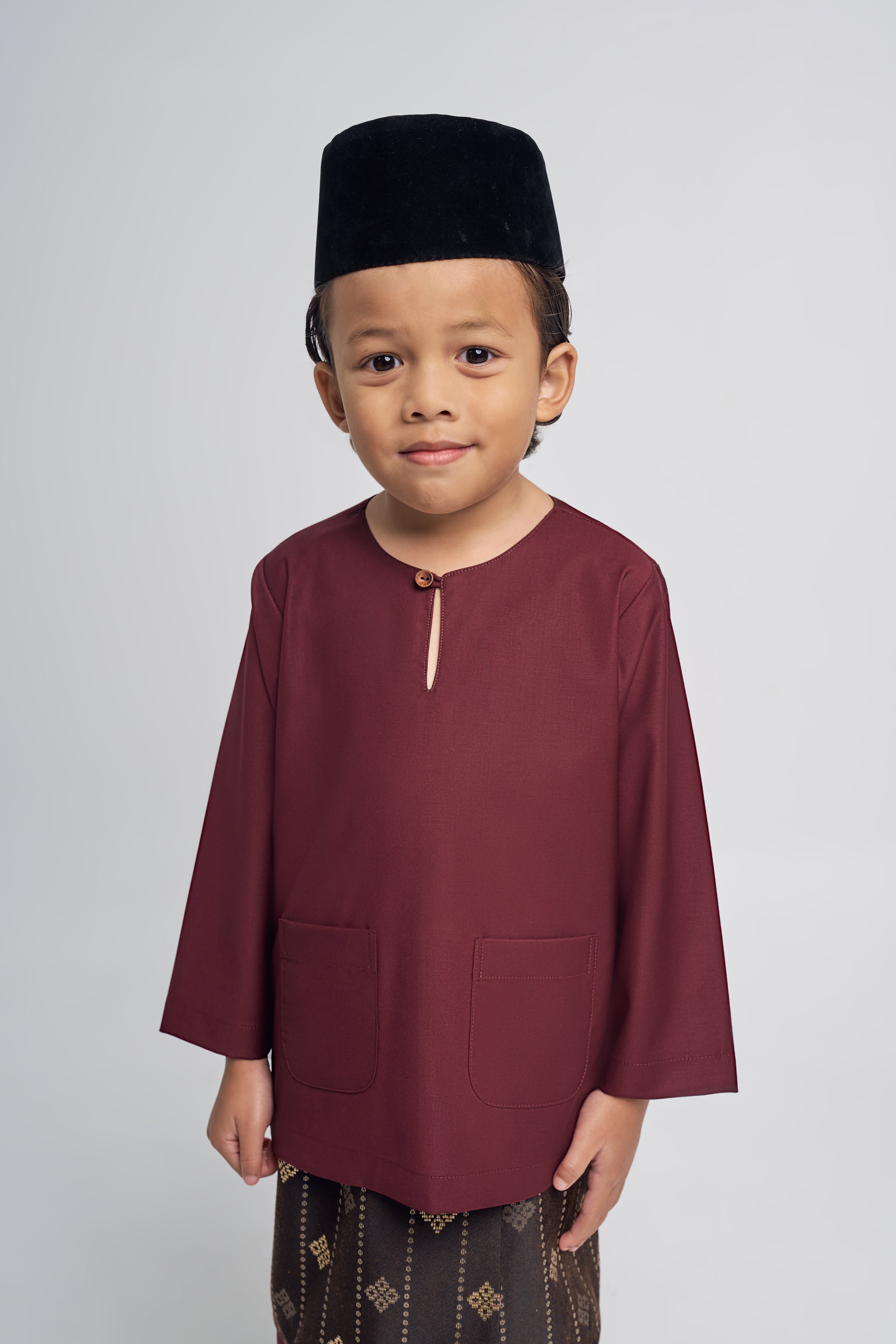 Patawali Boys Baju Melayu Teluk Belanga - Burgundy Red
