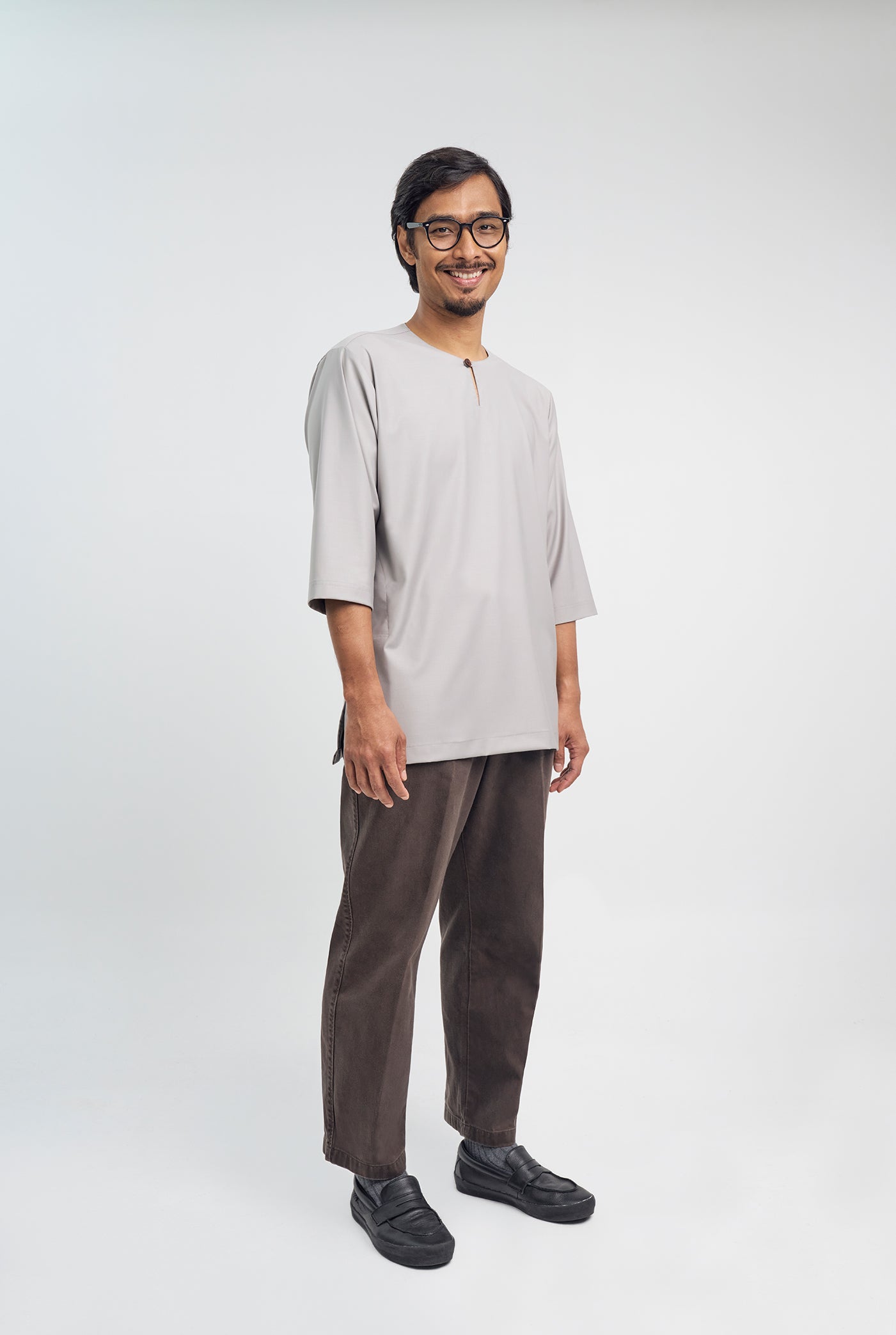 Patawali Three Quarter Sleeve Top - Ash Grey