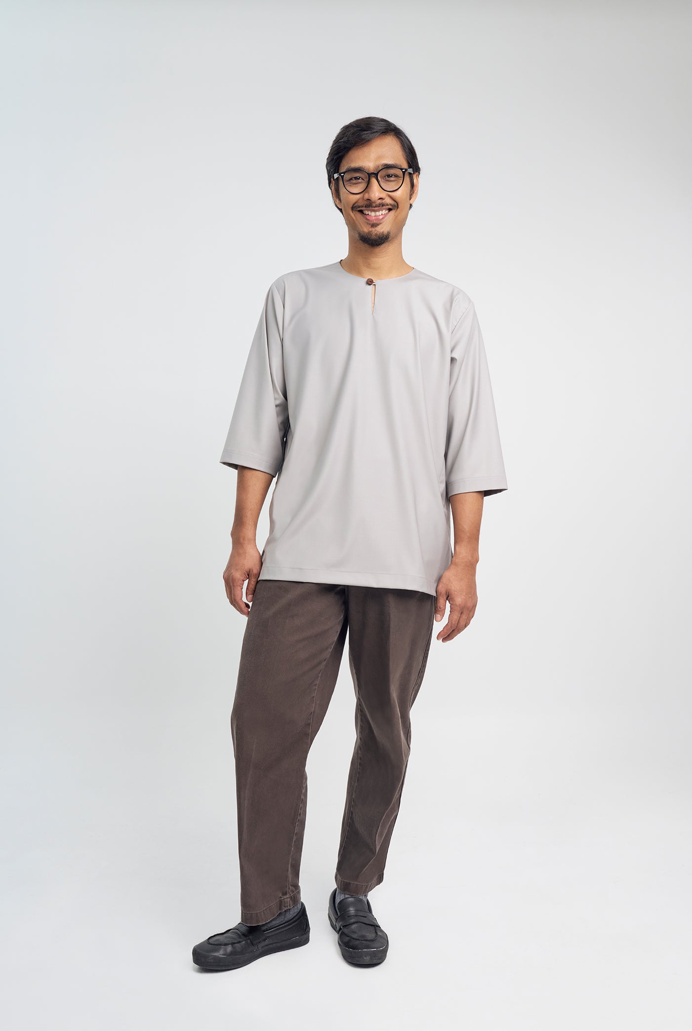 Patawali Three Quarter Sleeve Top - Ash Grey