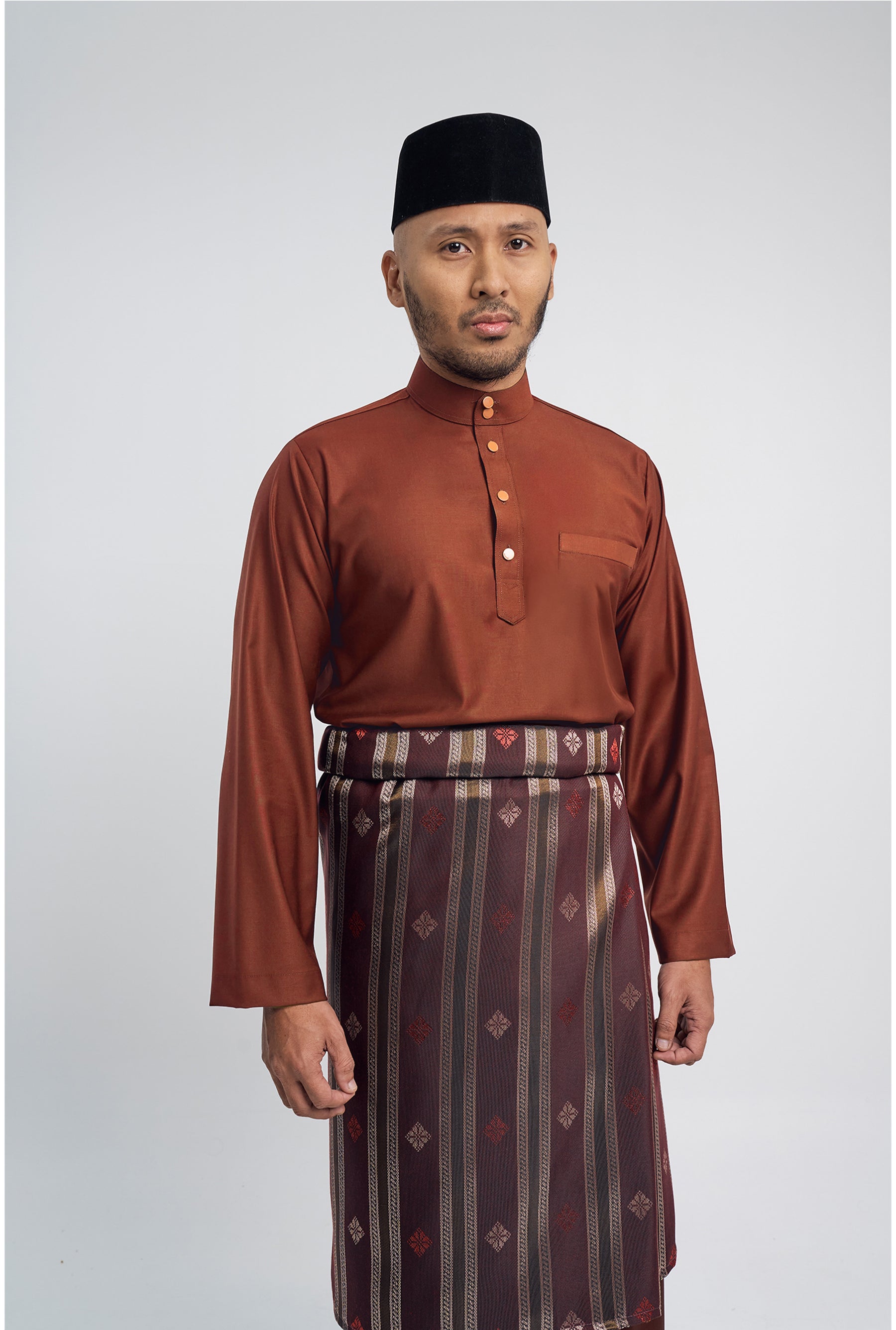 Patawali Modern Fit Baju Melayu Cekak Musang - Bean Brown