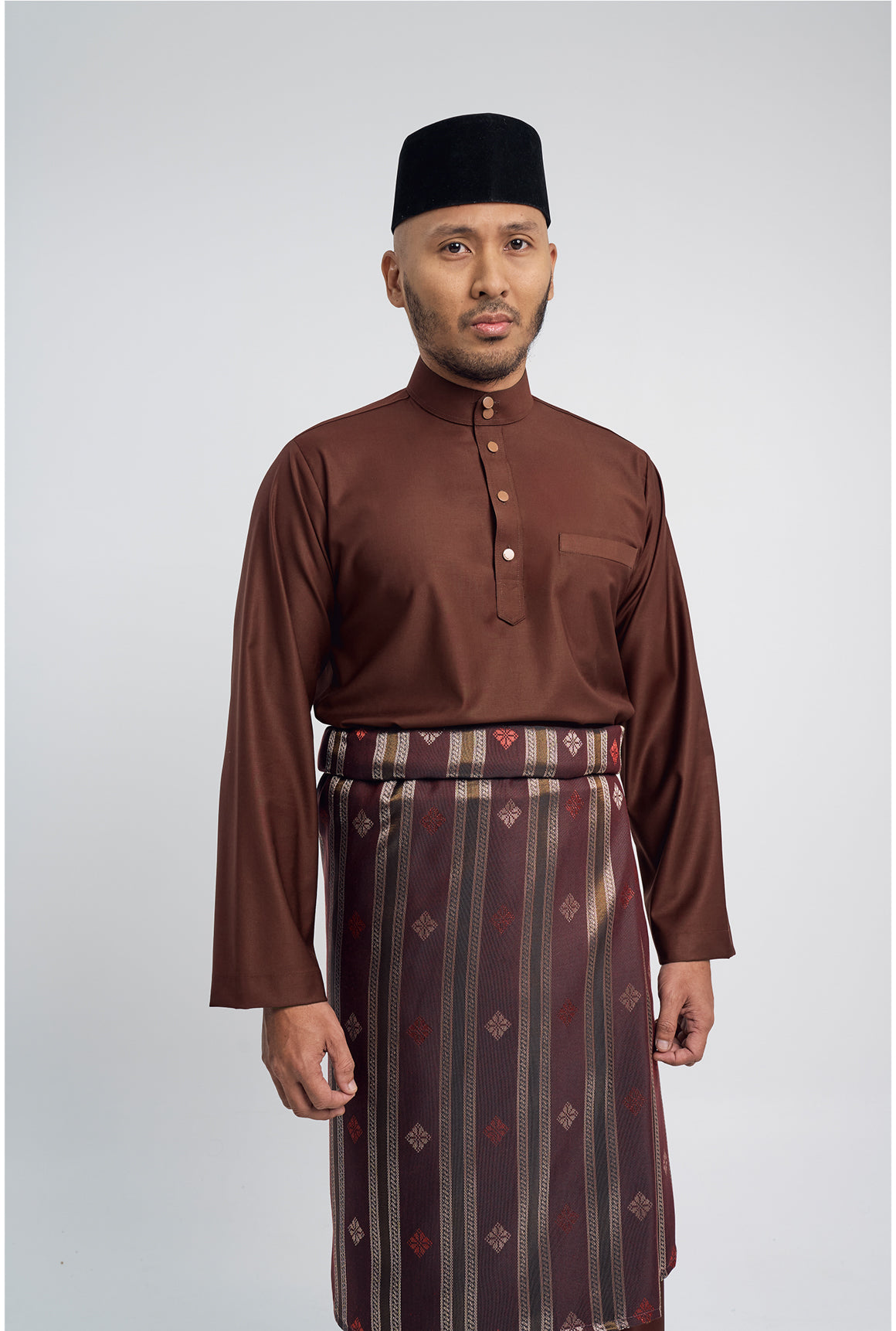 Patawali Modern Fit Baju Melayu Cekak Musang - Bean Brown