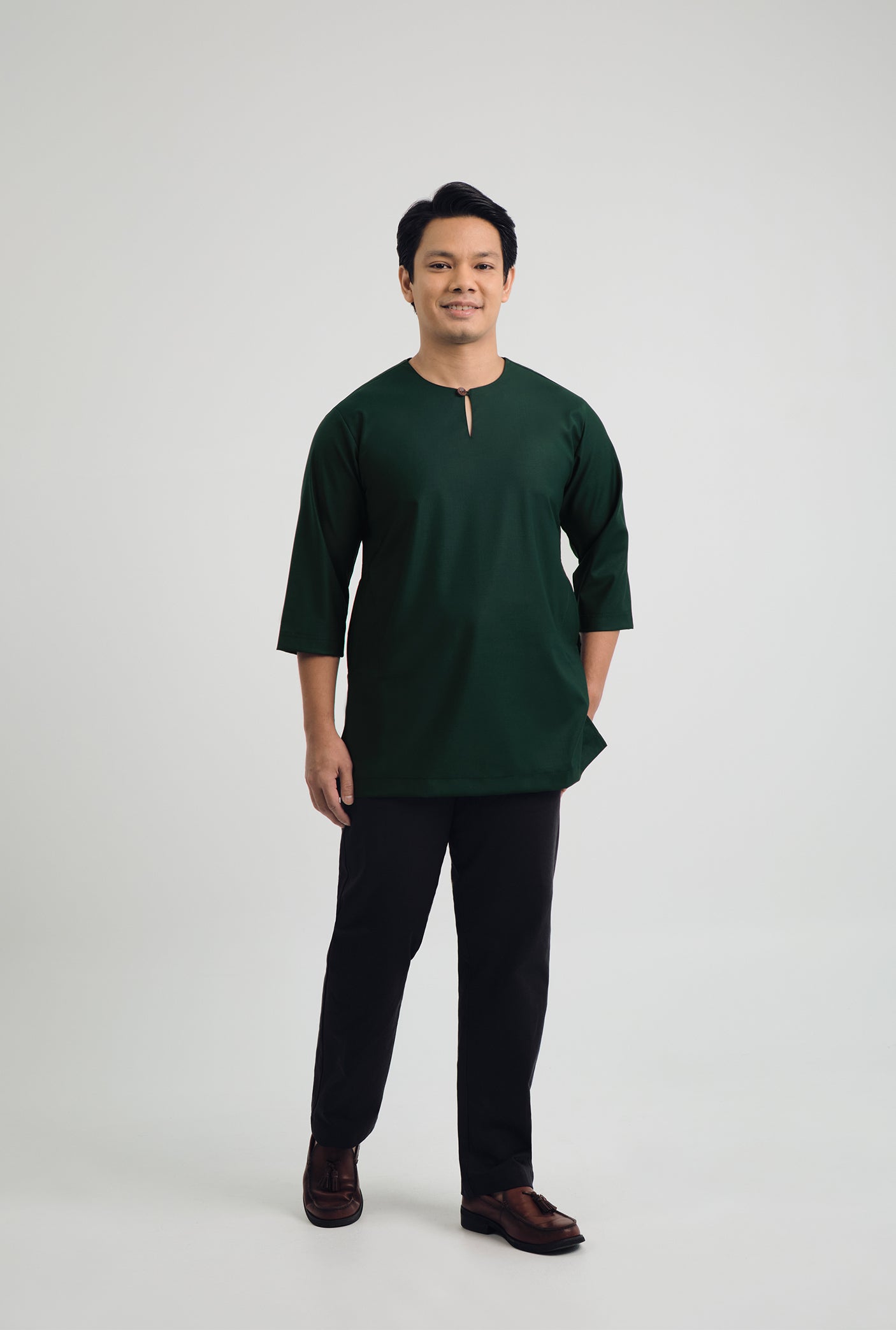Patawali Three Quarter Sleeve Top - Deep Green