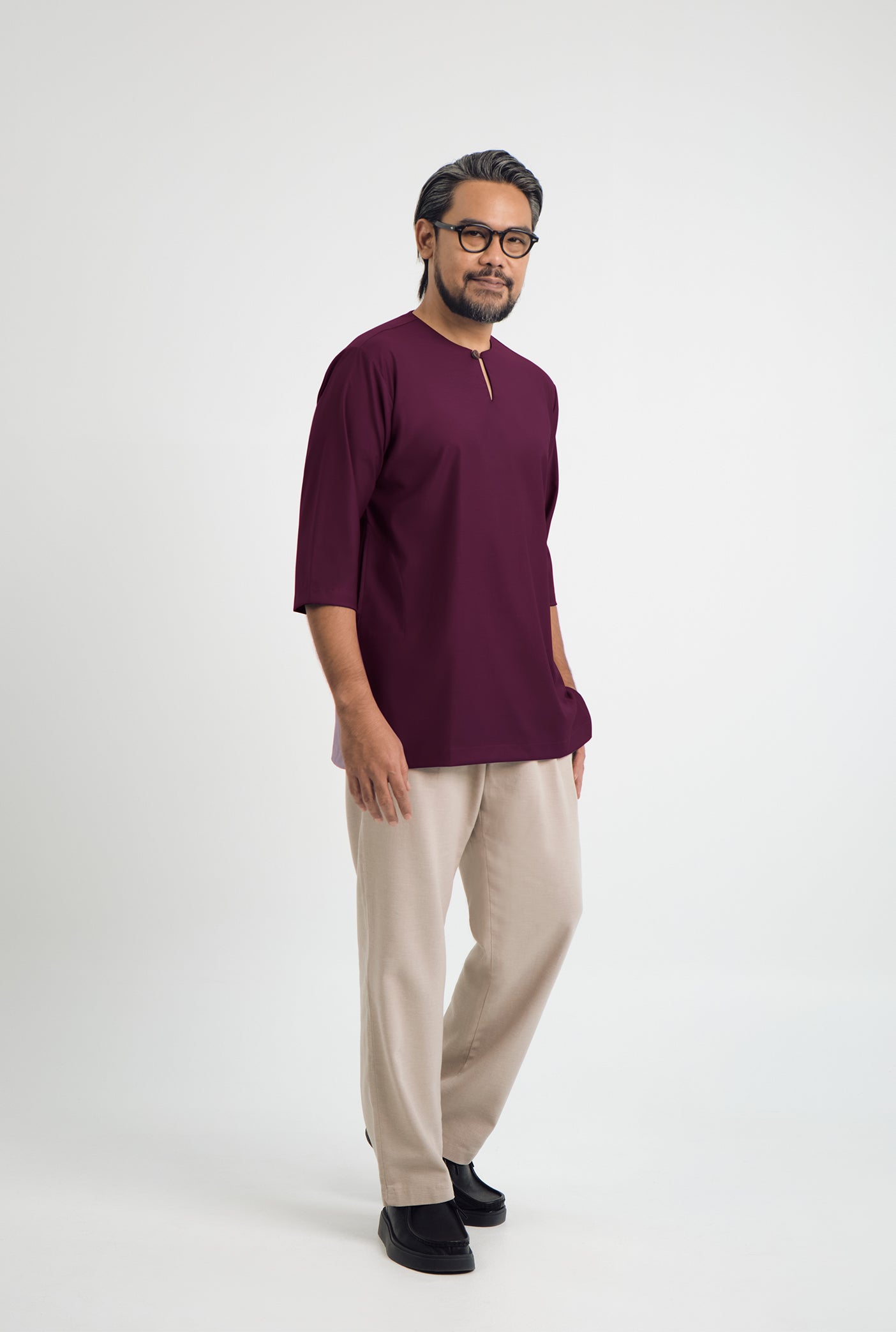 Patawali Three Quarter Sleeve Top - Purple Manggis