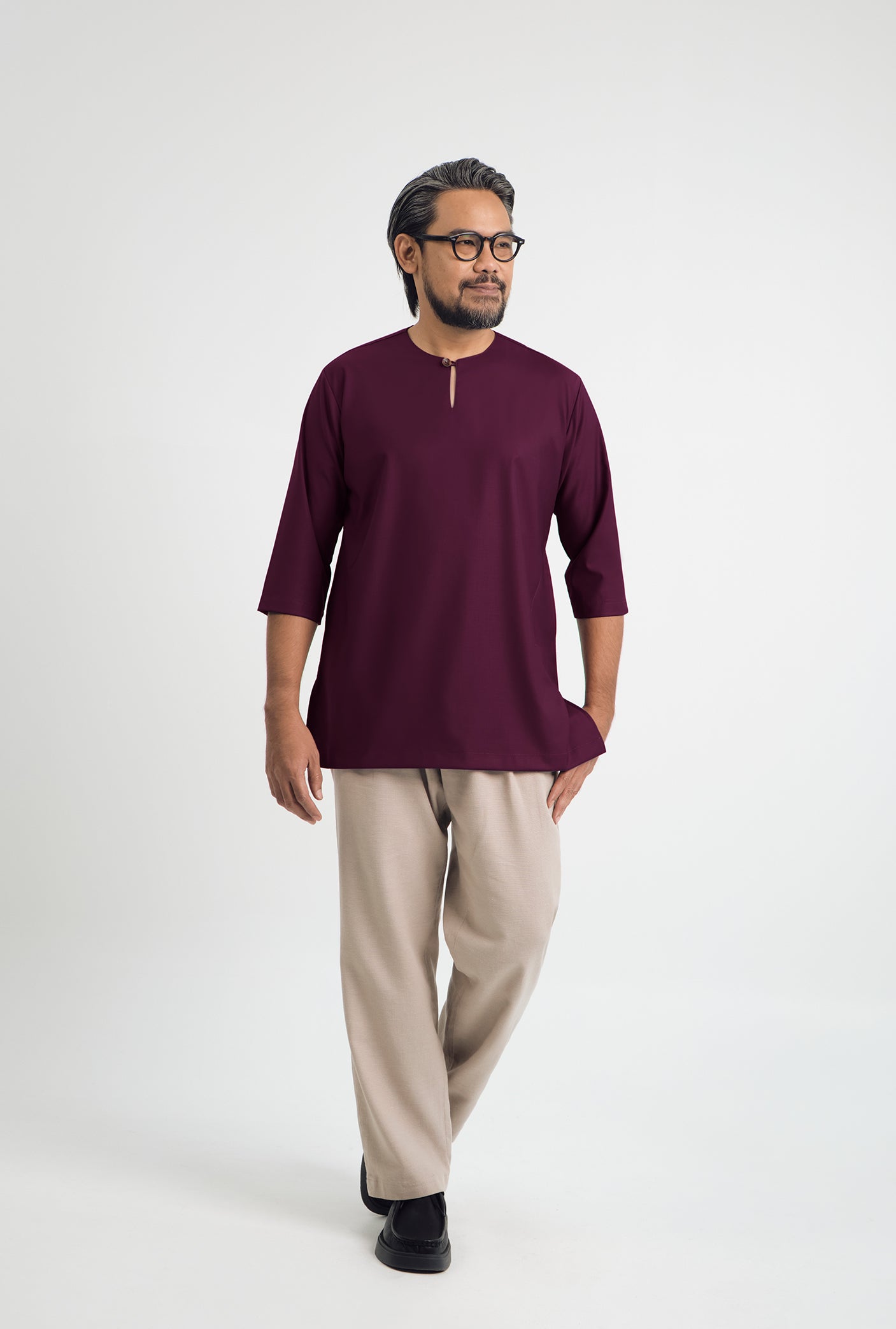 Patawali Three Quarter Sleeve Top - Purple Manggis