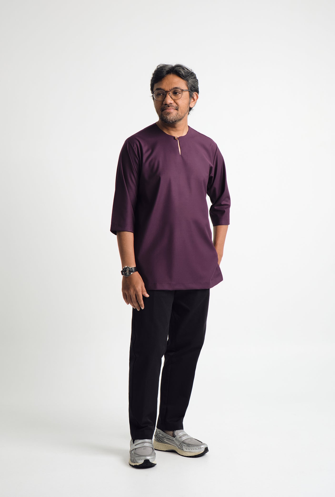 Patawali Three Quarter Sleeve Top - Dark Purple