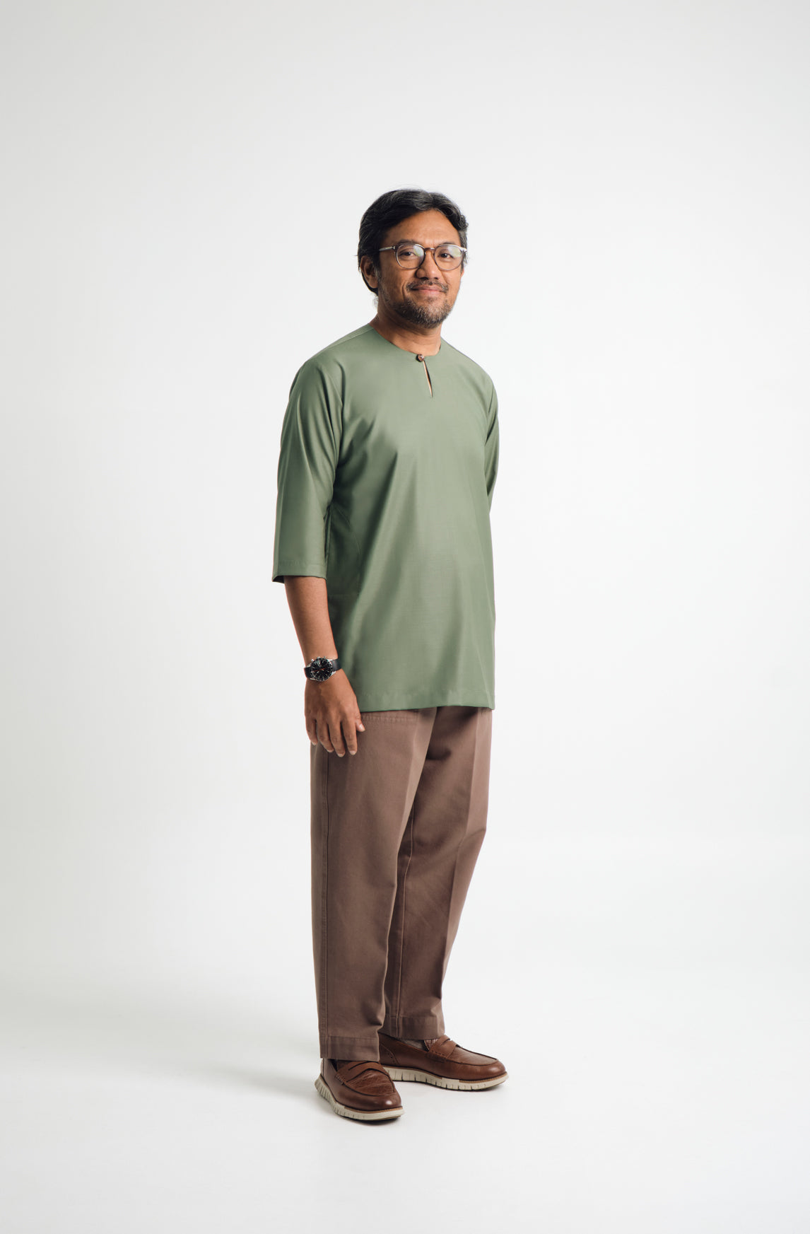 Patawali Three Quarter Sleeve Top - Pickle Green