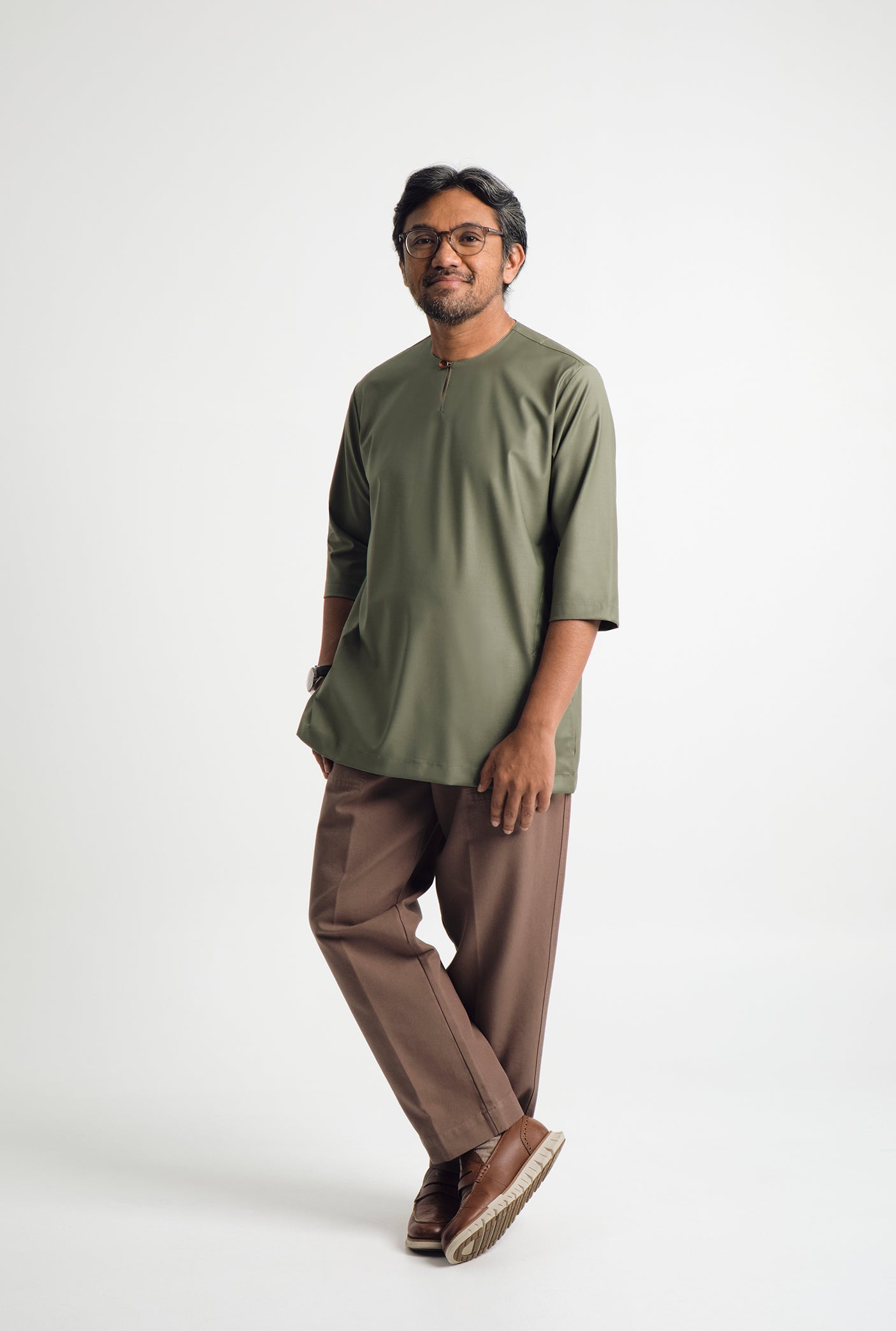 Patawali Three Quarter Sleeve Top - Pickle Green