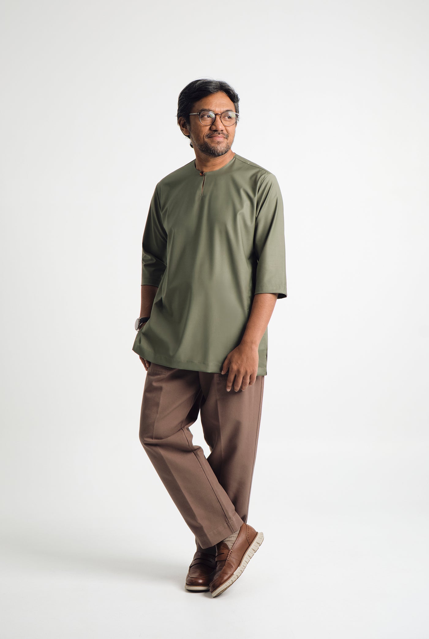 Patawali Three Quarter Sleeve Top - Pickle Green