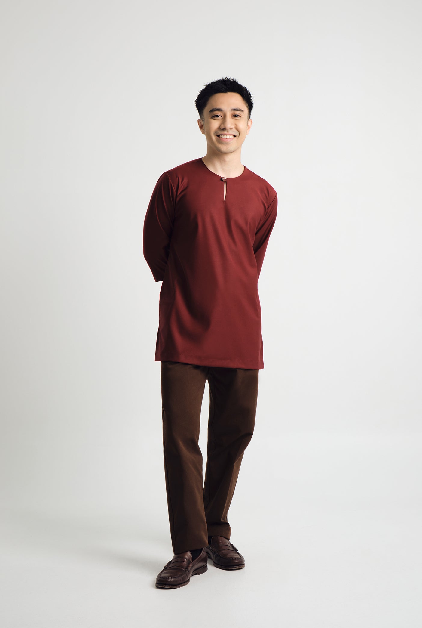 Patawali Three Quarter Sleeve Top - Mahogany Red