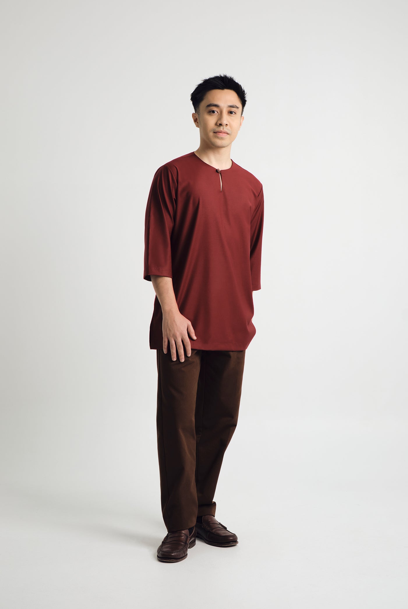 Patawali Three Quarter Sleeve Top - Mahogany Red