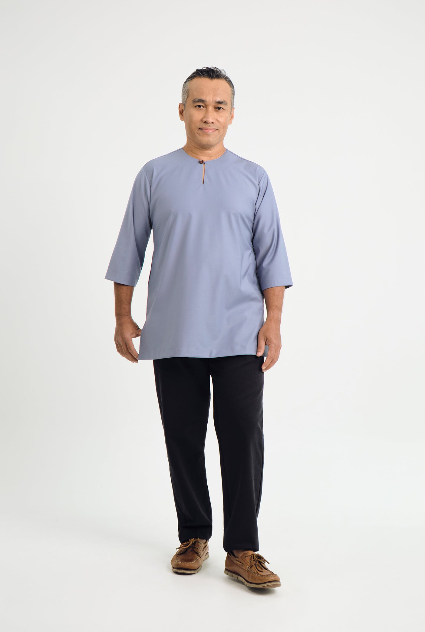 Patawali Three Quarter Sleeve Top - Stone Blue