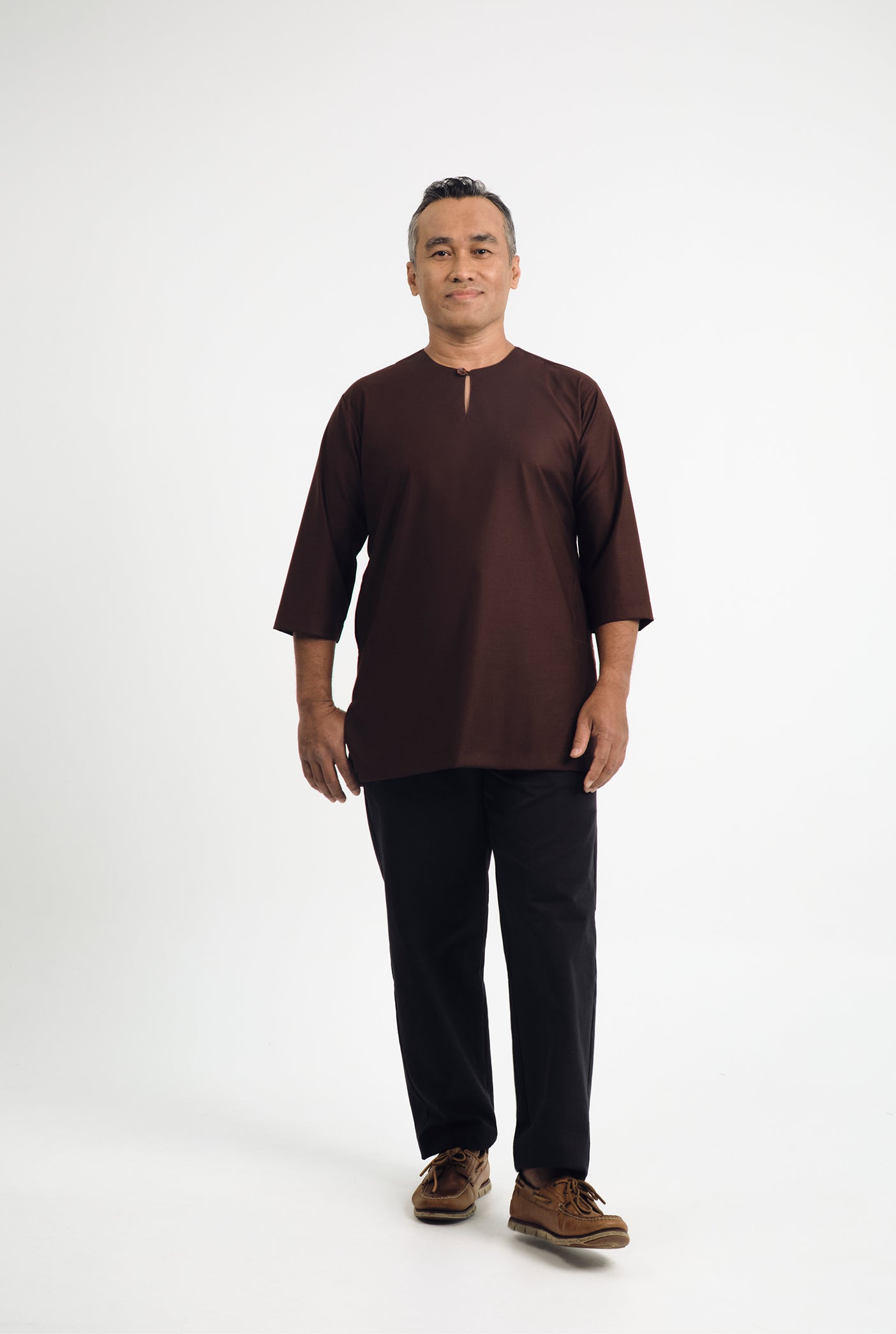 Patawali Three Quarter Sleeve Top - Dark Brown