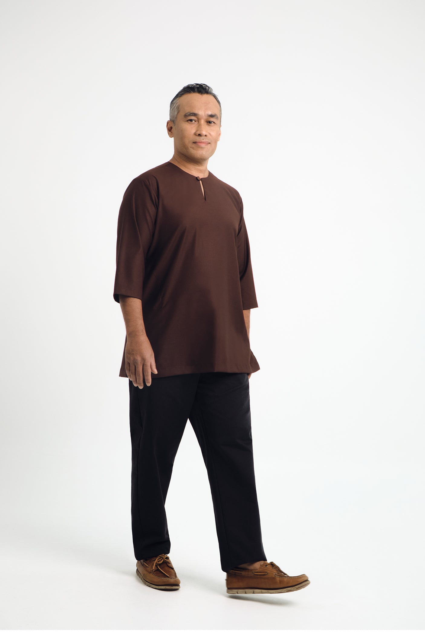 Patawali Three Quarter Sleeve Top - Dark Brown