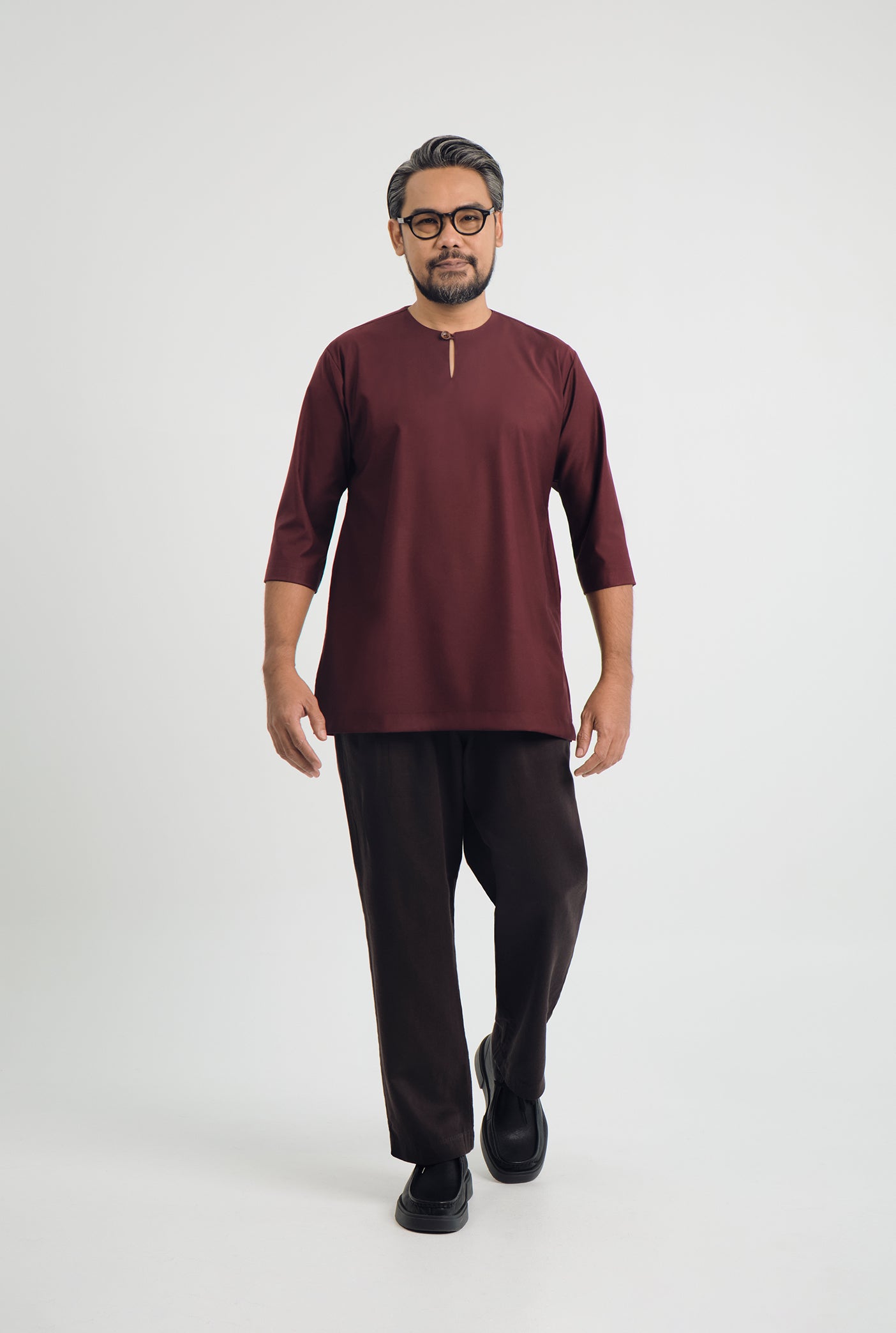Patawali Three Quarter Sleeve Top - Burgundy Red