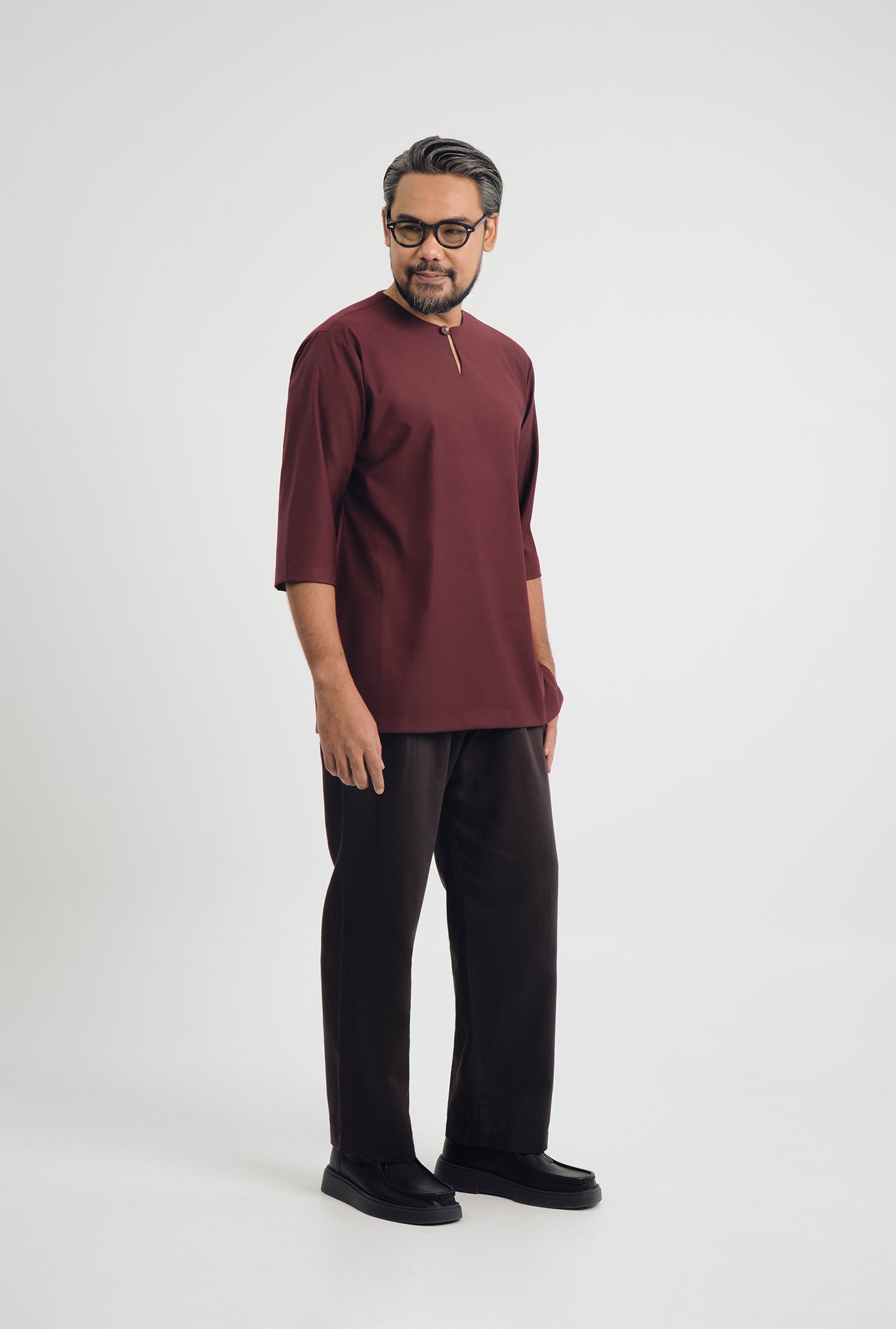 Patawali Three Quarter Sleeve Top - Burgundy Red