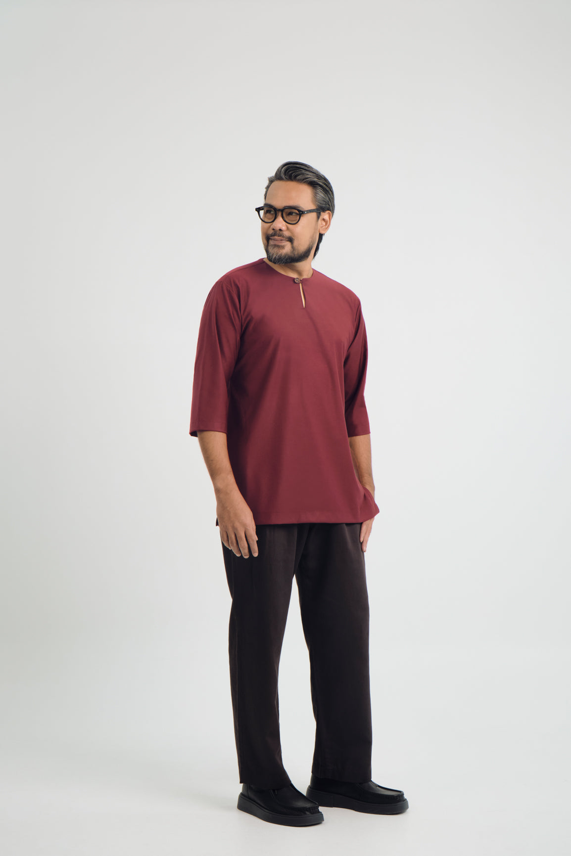 Patawali Three Quarter Sleeve Top - Burgundy Red