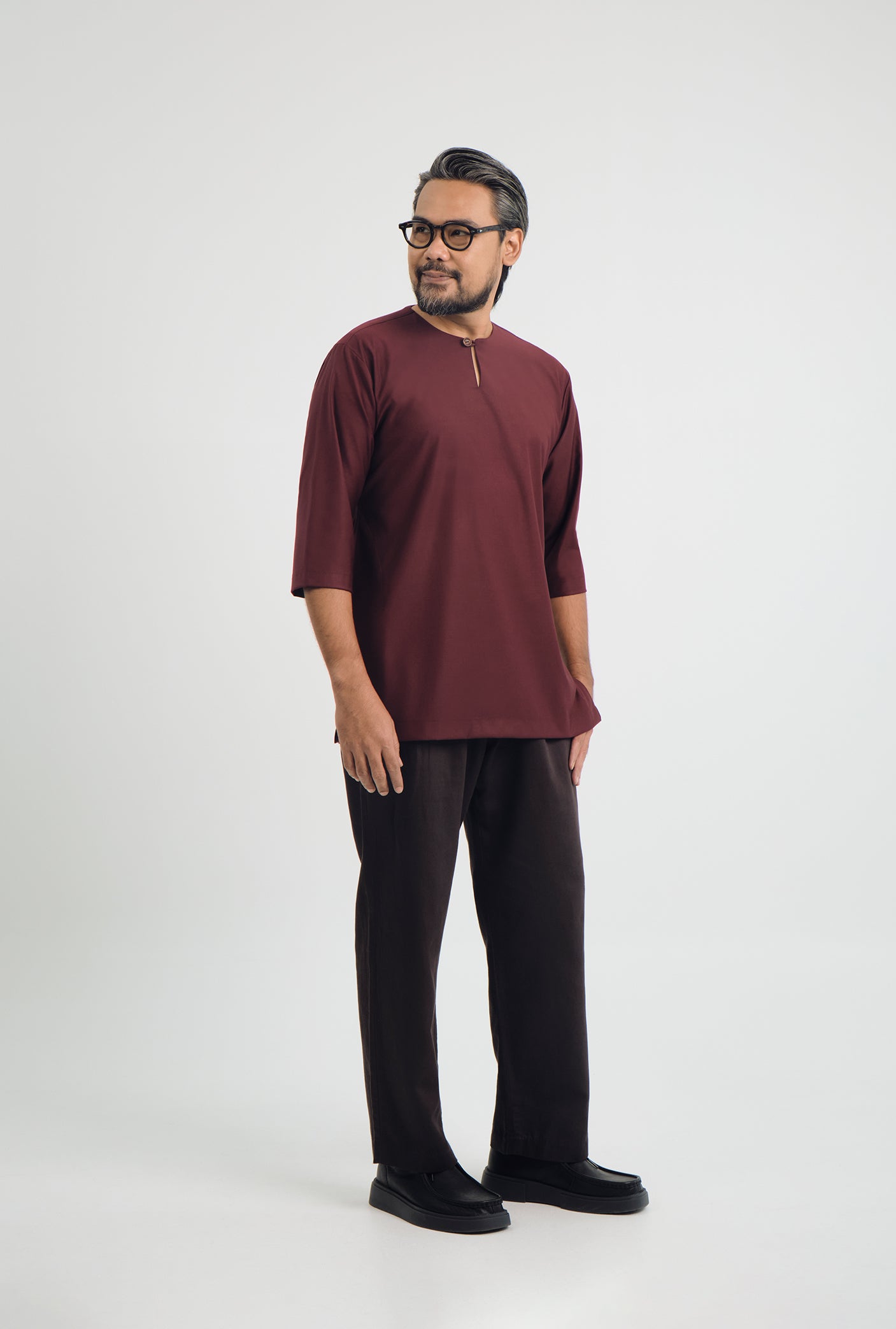 Patawali Three Quarter Sleeve Top - Burgundy Red