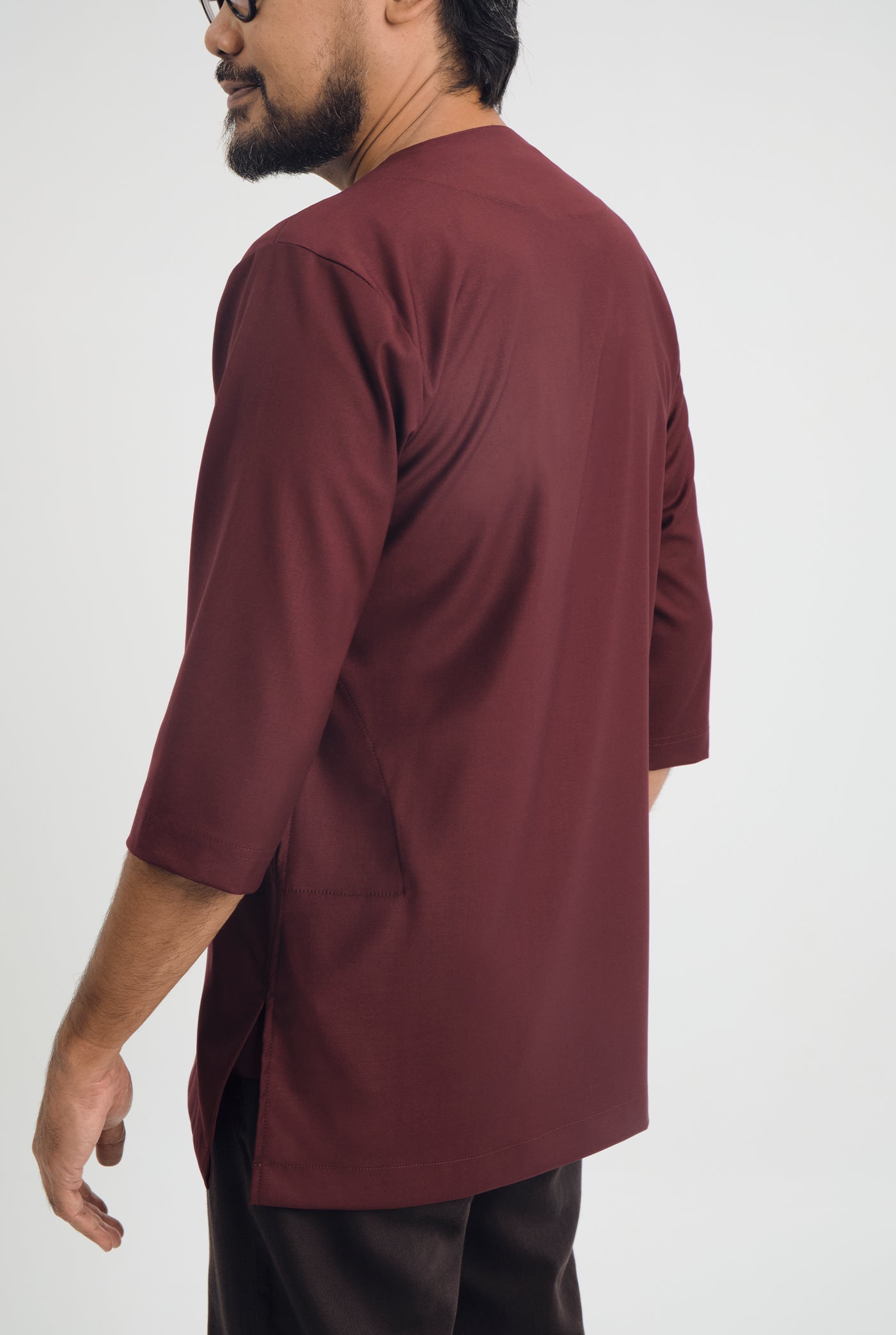 Patawali Three Quarter Sleeve Top - Burgundy Red