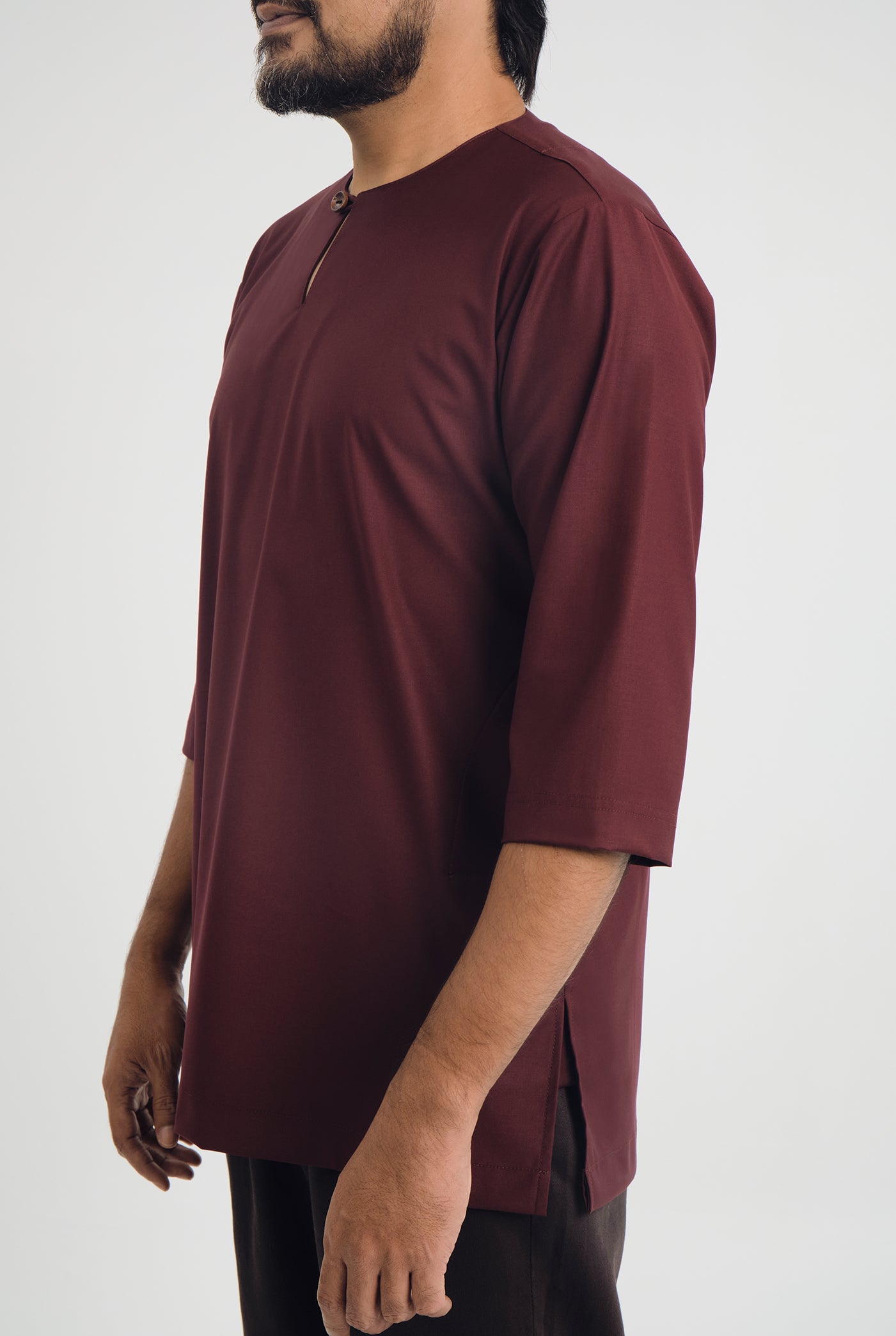 Patawali Three Quarter Sleeve Top - Burgundy Red