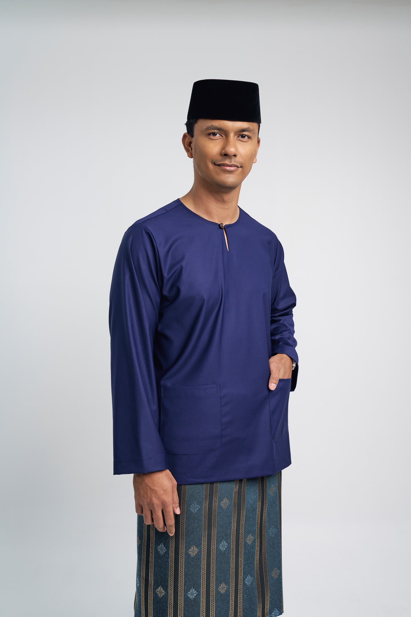 Patawali Modern Fit Baju Melayu Teluk Belanga - Dark Navy