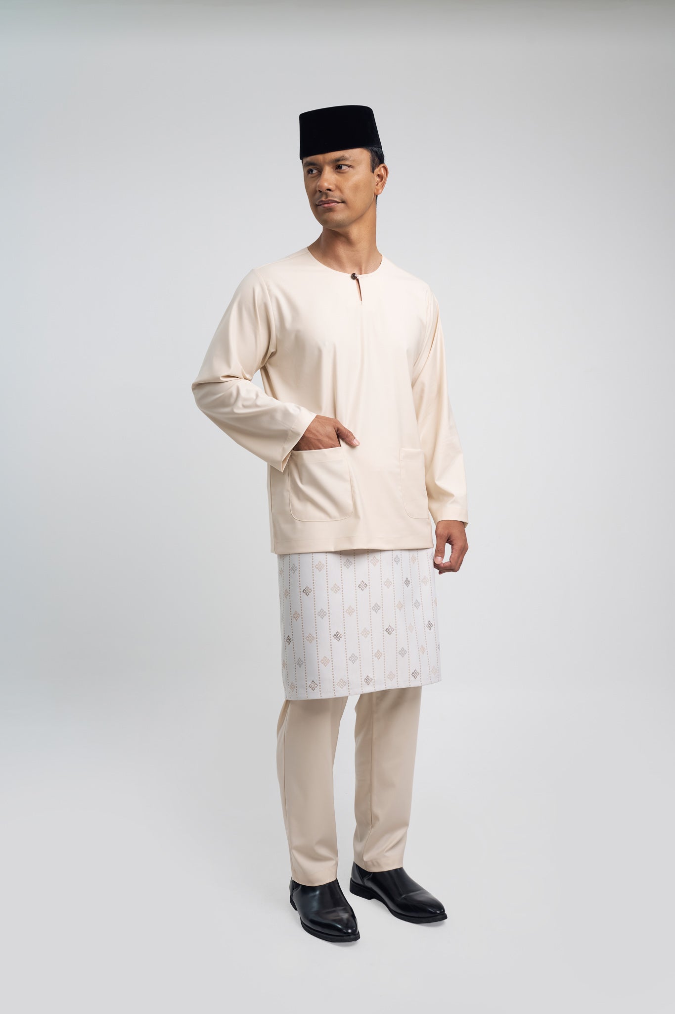 Patawali Modern Fit Baju Melayu Teluk Belanga - Ecru Beige